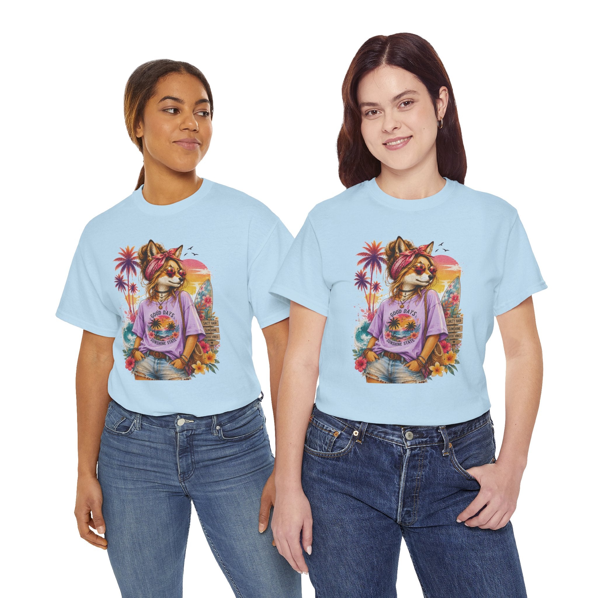 Fox Beach Vibes Shirt, Retro Beach T-Shirt, Summer Sunset Graphic Tee, Coastal Vacation Gift