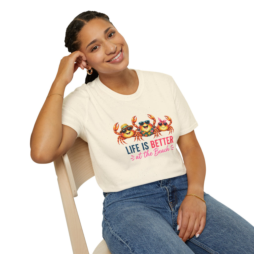 Funny Beach Crab T-Shirt | Life Is Better at the Beach Tee | Cute Summer Vacation Shirt | Coastal Graphic Tee | Ocean Lover Gift