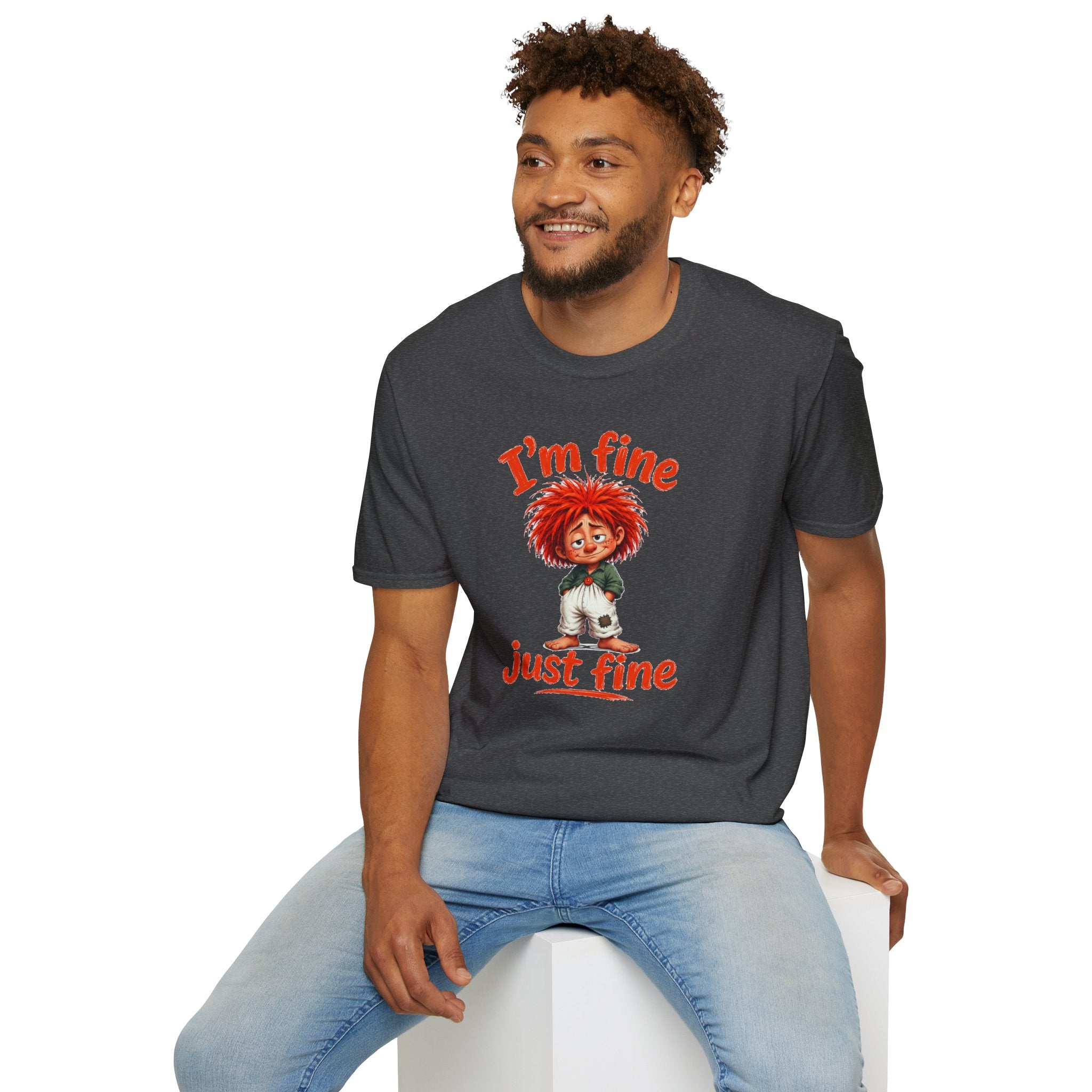 I'm Fine T‑Shirt — Cute Red‑Haired Character Tee ("I'm fine, just fine")