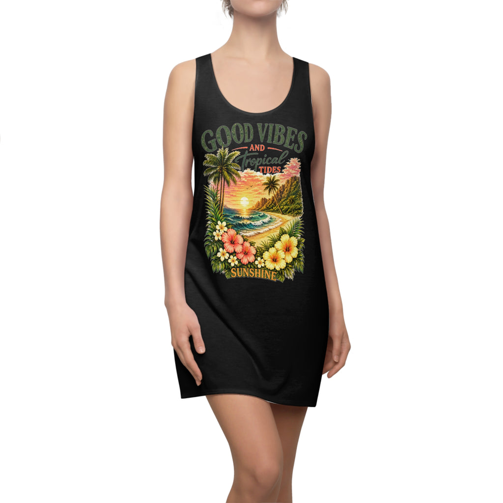 Good Vibes Tropical Racerback Dress – Beach Sunset Floral Sundress