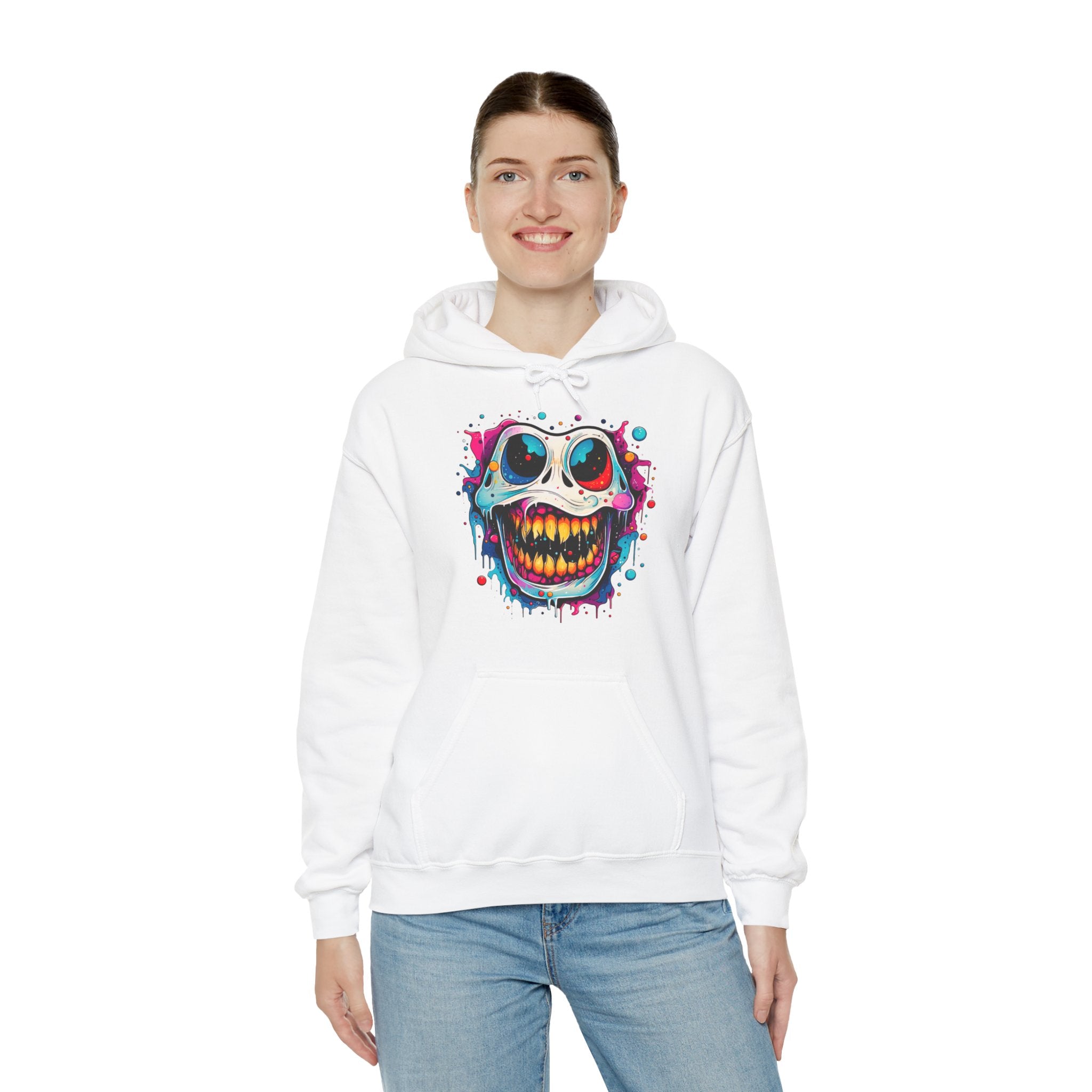 Unisex Skull Smile Hoodie - Colorful Drippy Graffiti Skull Pullover