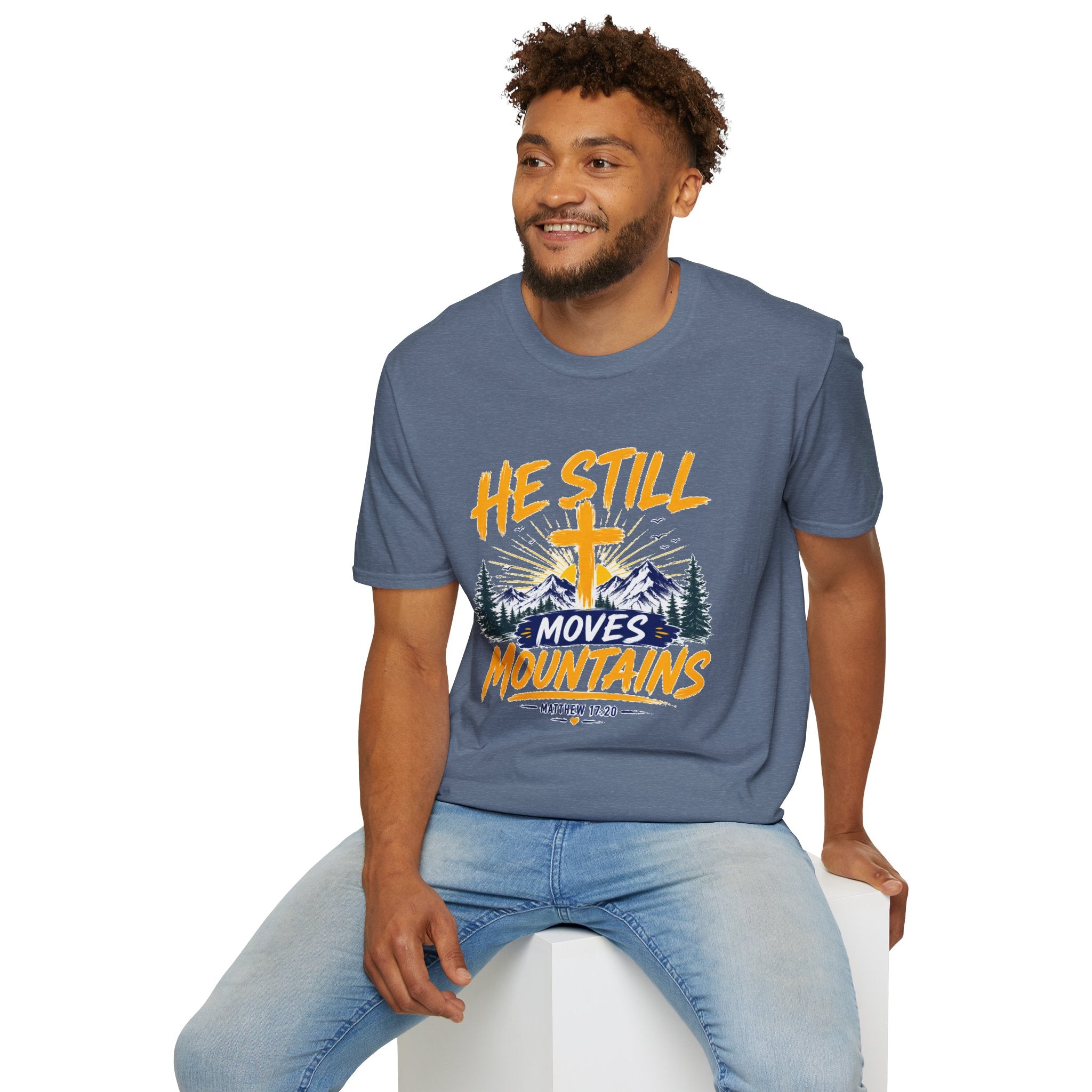 He Still Moves Mountains Shirt, Christian T-Shirt, Faith Cross Tee, Bible Verse Shirt, Religious Gift