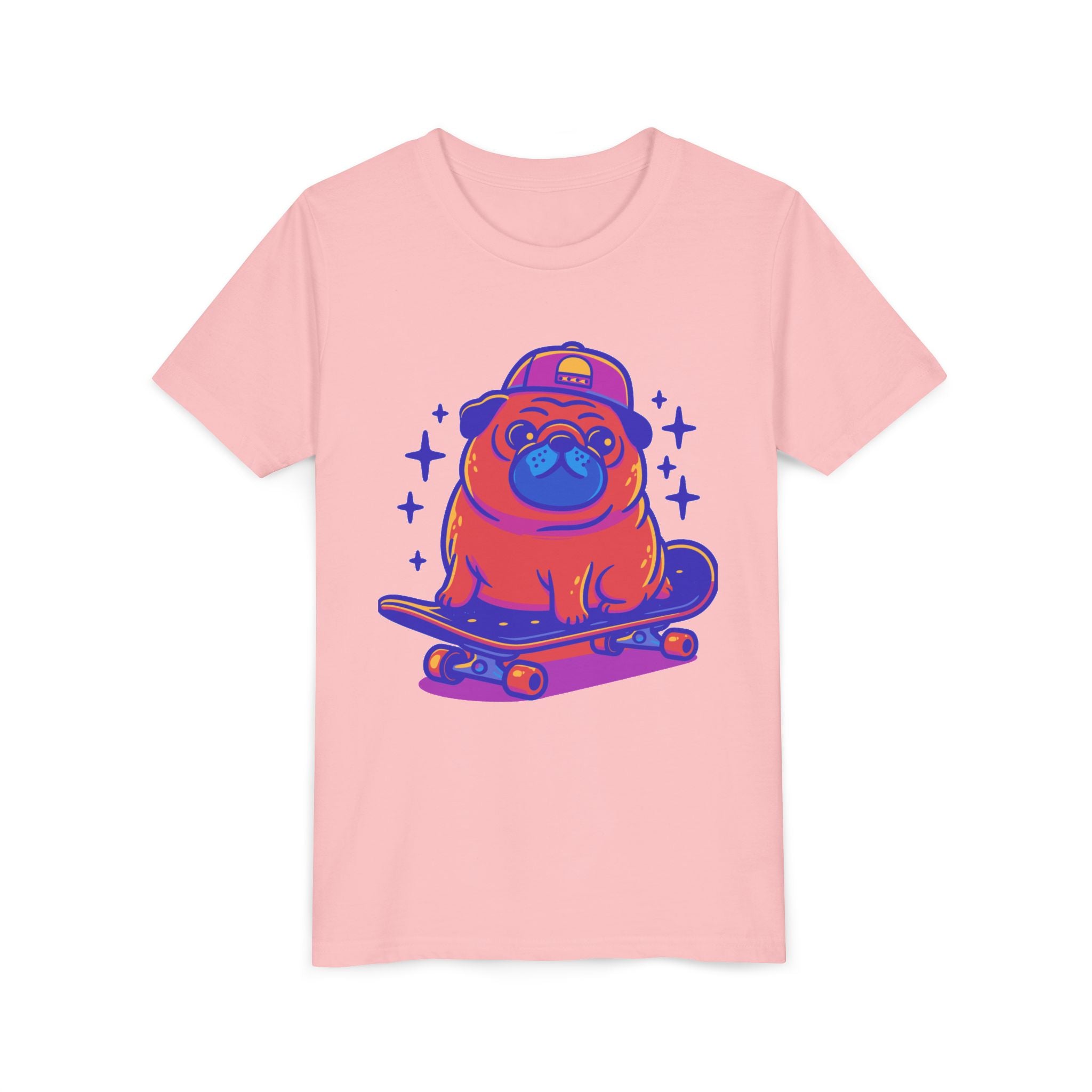 Cute Skateboarding Pug Kids T-Shirt | Funny Dog Graphic Tee for Boys & Girls | Youth Streetwear Shirt