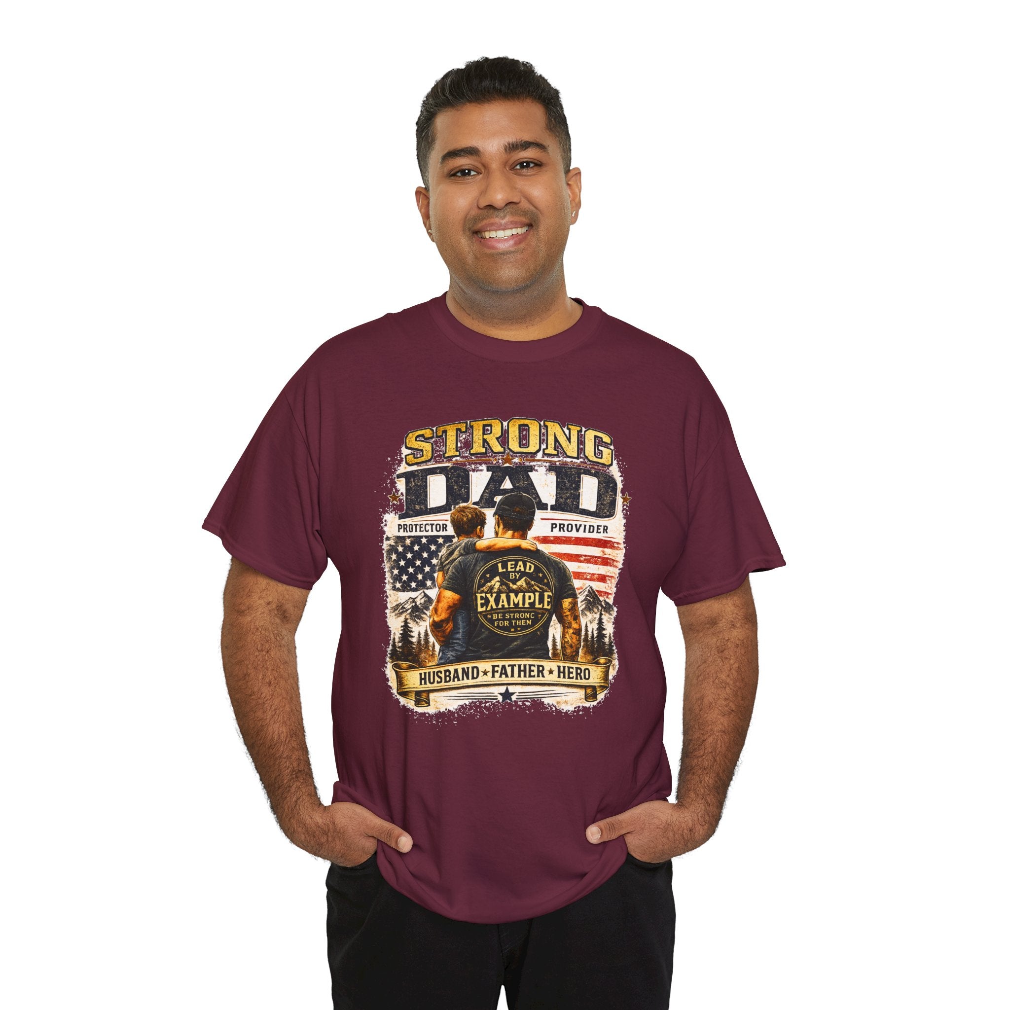 Strong Dad T-Shirt | Lead by Example Patriotic Father Graphic Tee | Vintage USA Dad Shirt | Father's Day Gift for Dad