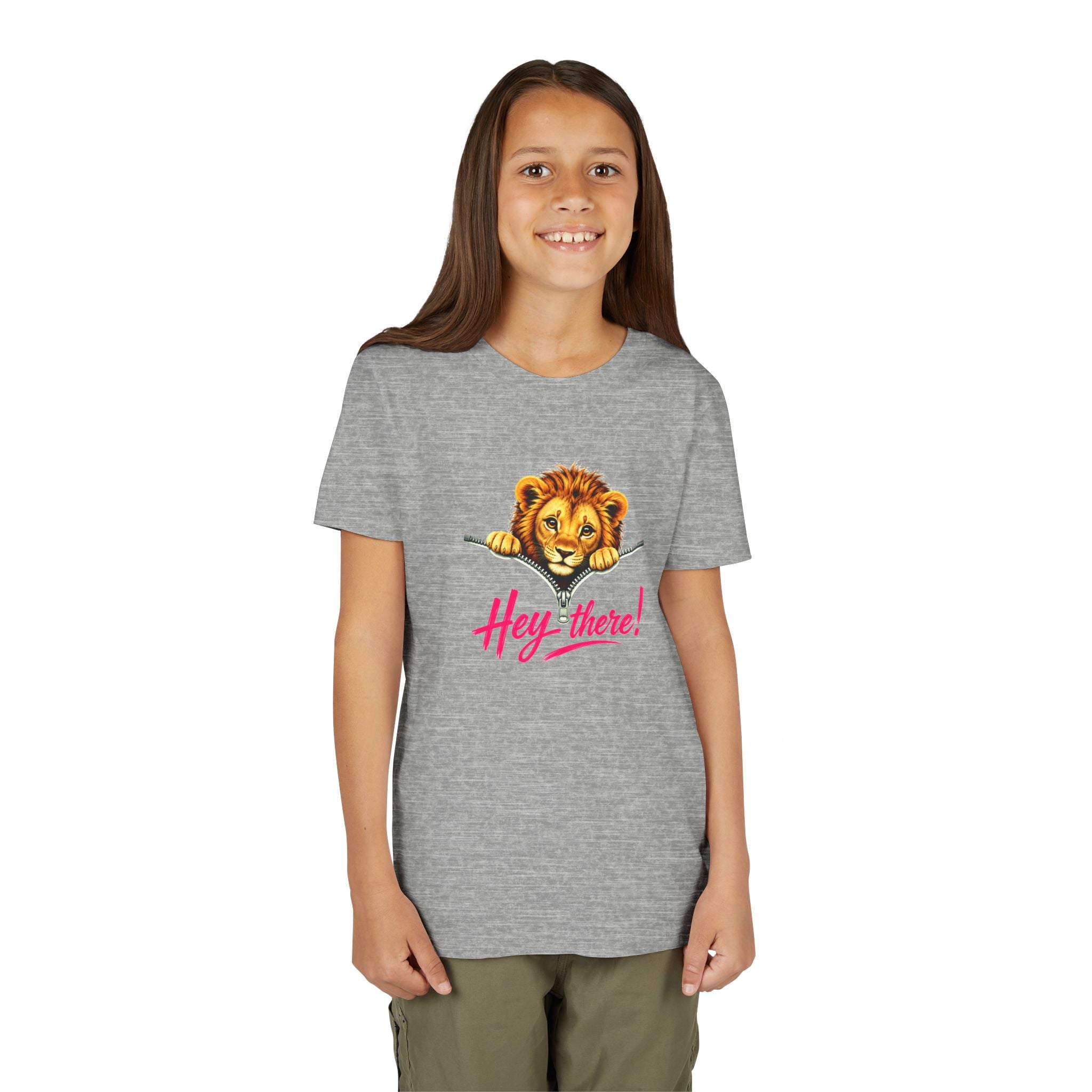 Cute Lion Youth T-Shirt, Hey There Graphic Tee for Kids, Funny Animal Shirt, Trendy Kids Tee, Lion Lover Gift, Unisex Youth Shirt