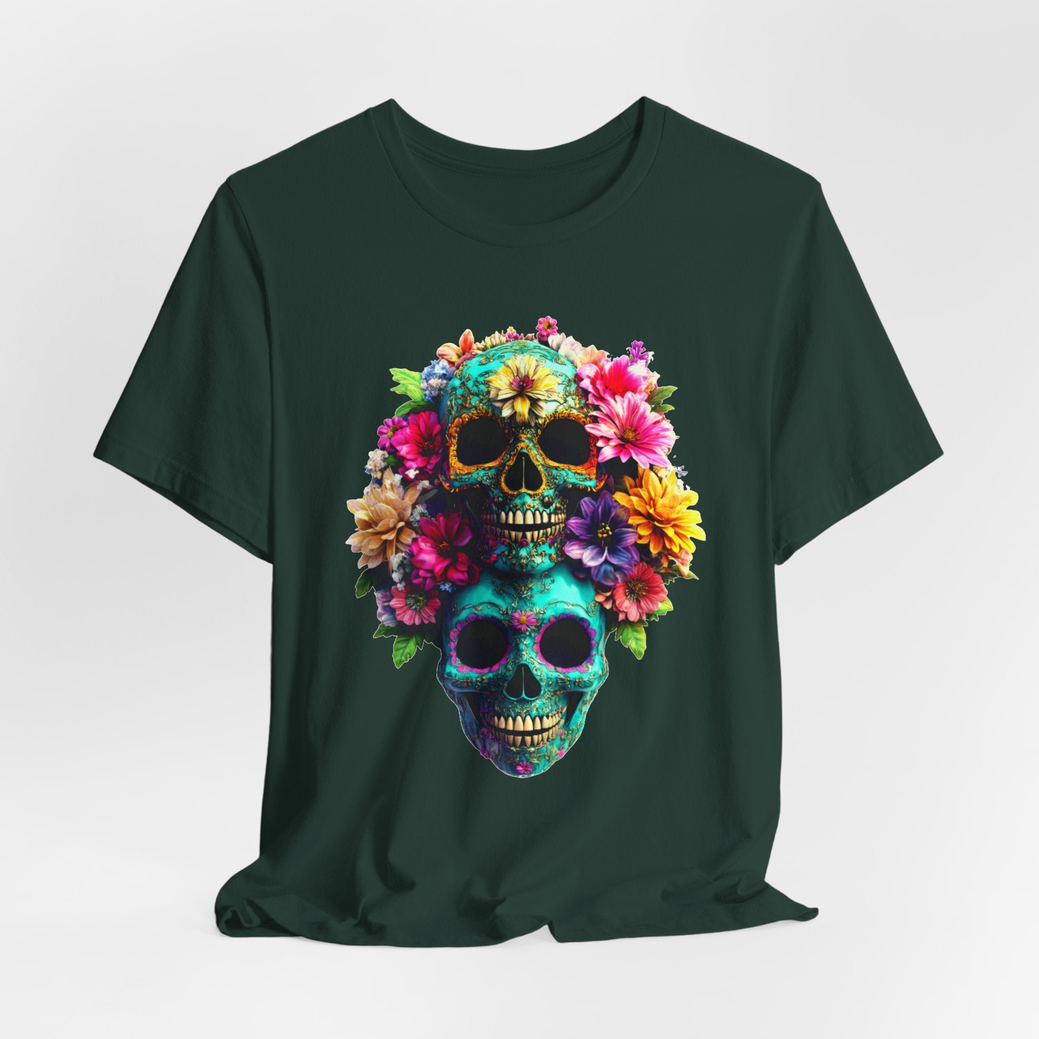 Floral Skull T-Shirt, Day of the Dead Shirt, Sugar Skull Graphic Tee, Colorful Skull Tee, Gothic Floral Shirt