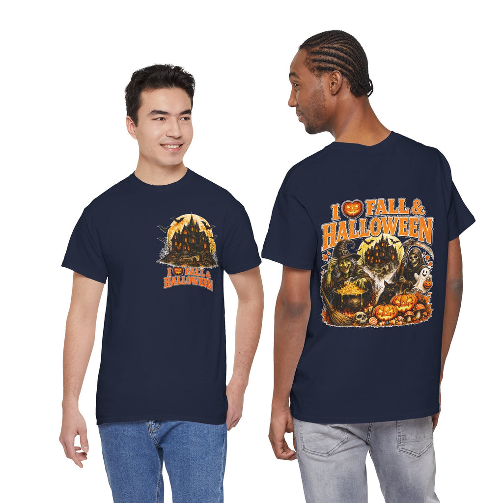 Halloween Fall Graphic Tee — "I  Fall & Halloween" Vintage Pumpkin & Spooky Characters Shirt