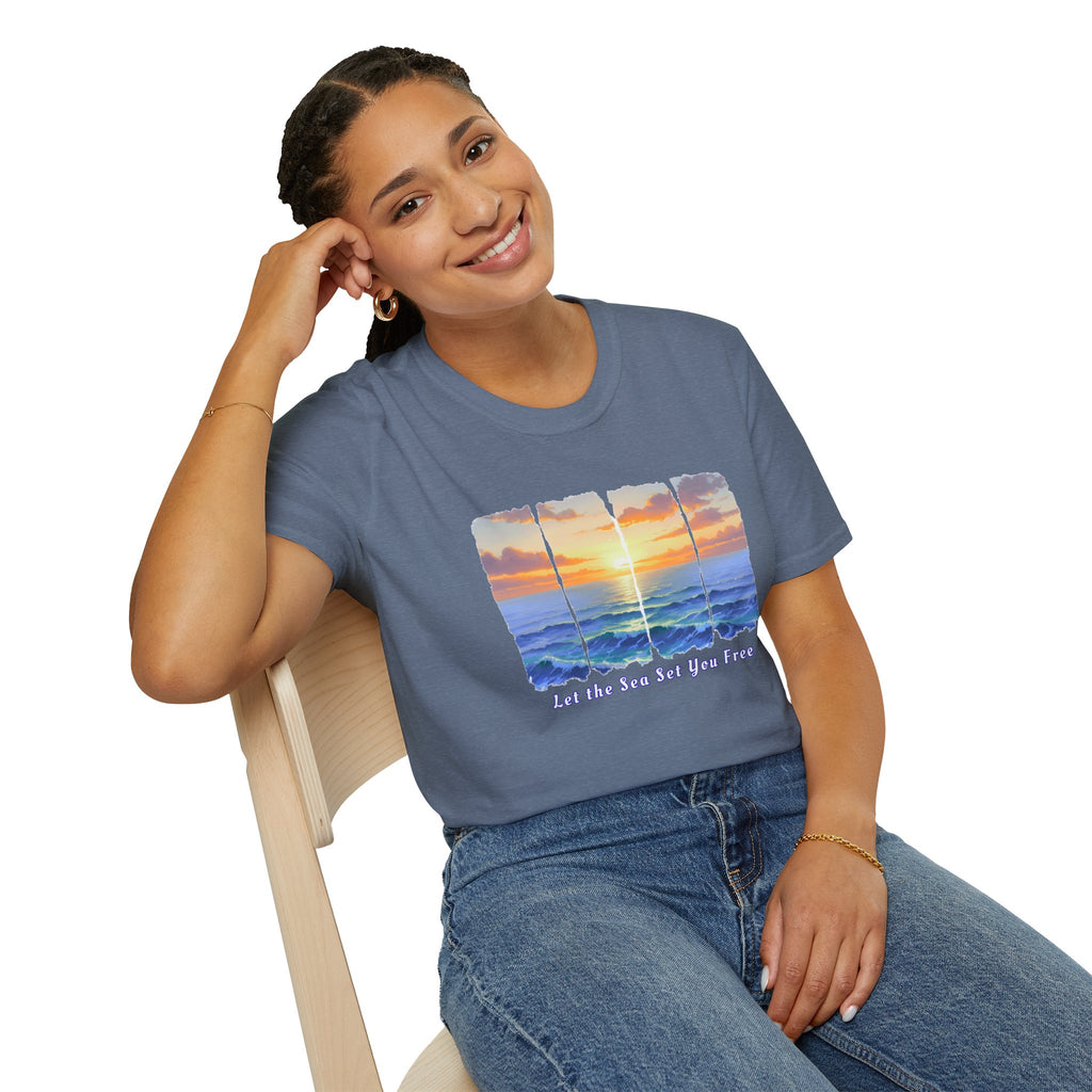 Sunset Ocean Shirt Let the Sea Set You Free Beach T Shirt Summer Vacation Tee Aesthetic Sea Wave Graphic Shirt