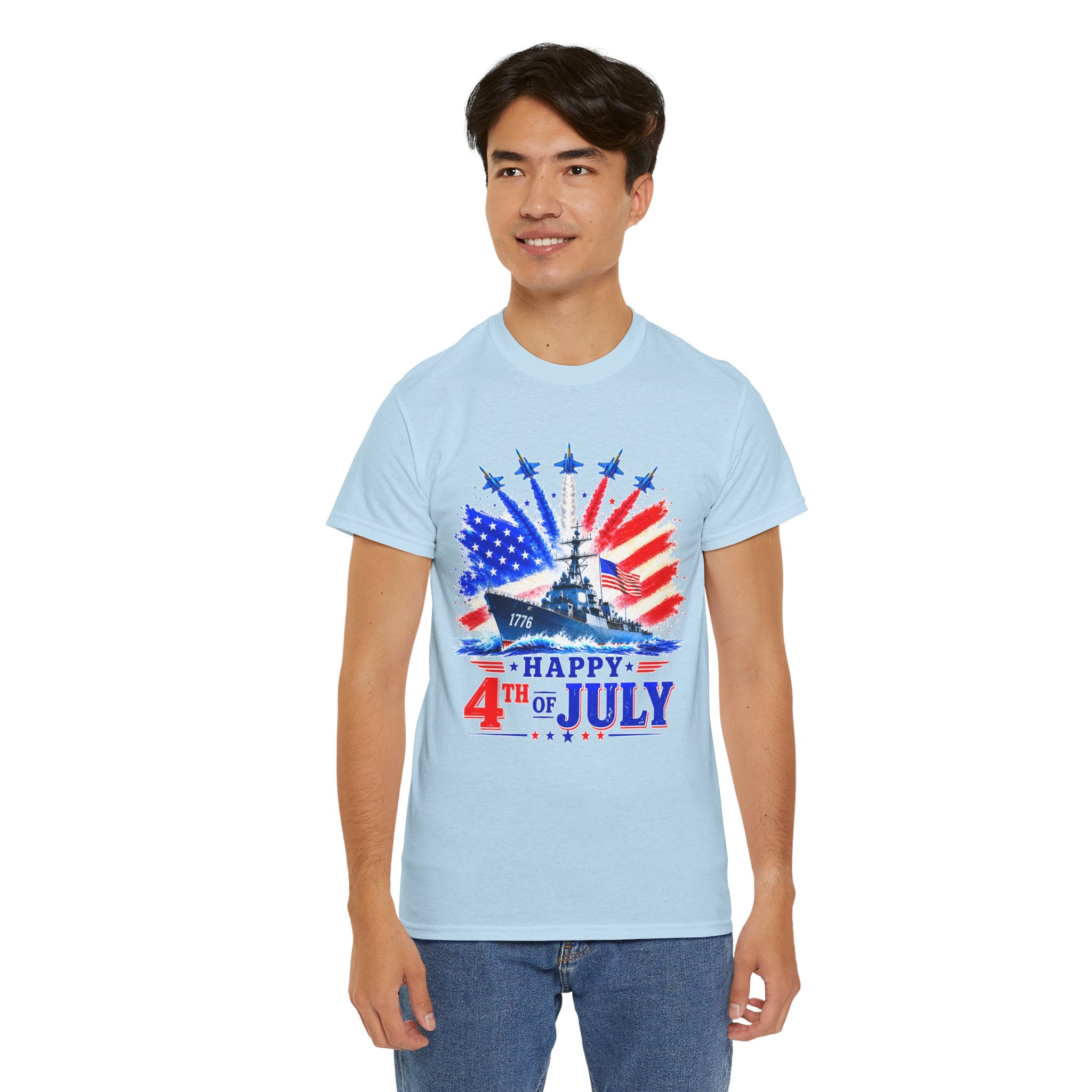 Happy 4th of July Shirt, Patriotic USA Flag Tee, American Eagle & Navy Ship Shirt, Independence Day T-Shirt, Military Pride Gift