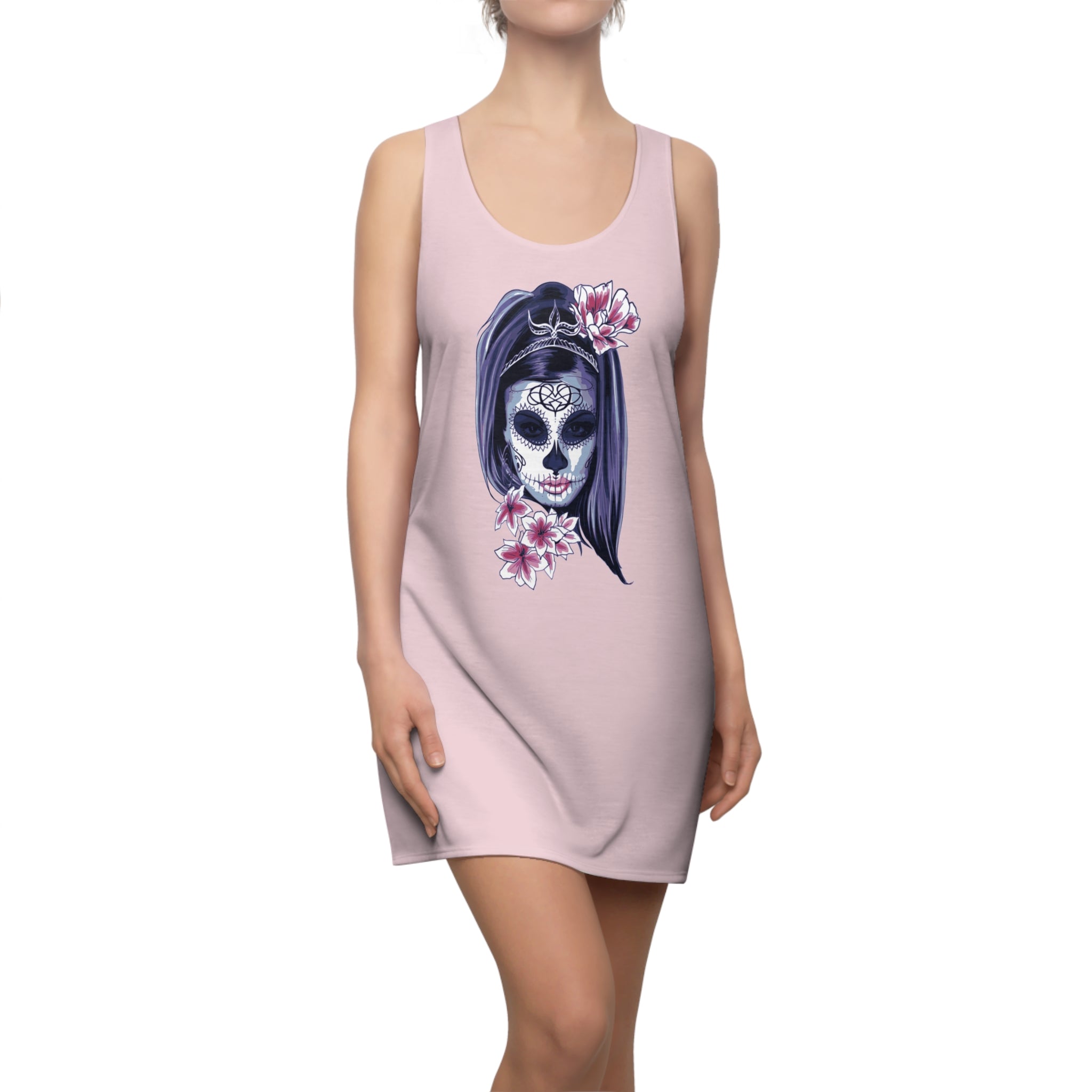 Sugar Skull Floral Racerback Dress - Day of the Dead Gothic Floral AOP Dress