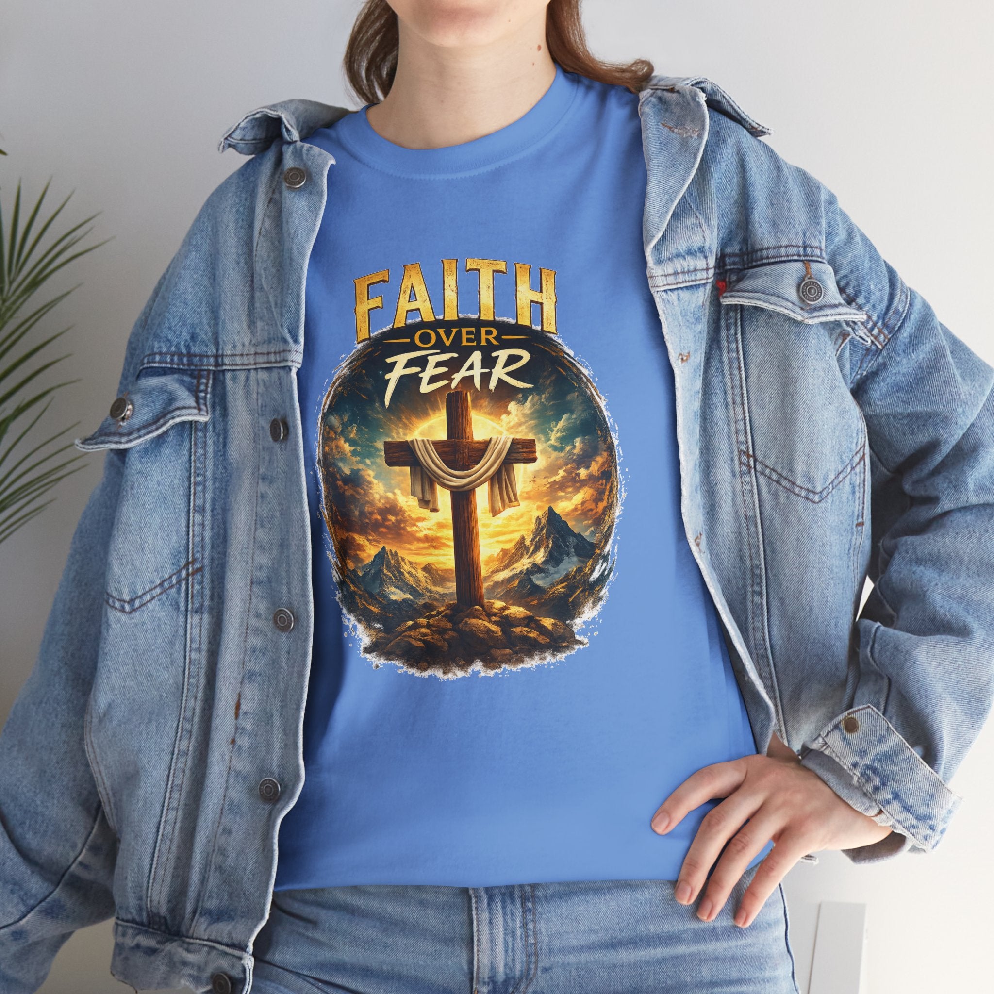 Faith Over Fear Christian T-Shirt | Cross Graphic Tee | Jesus Faith Shirt | Religious Unisex Shirt | Christian Gift for Men & Women