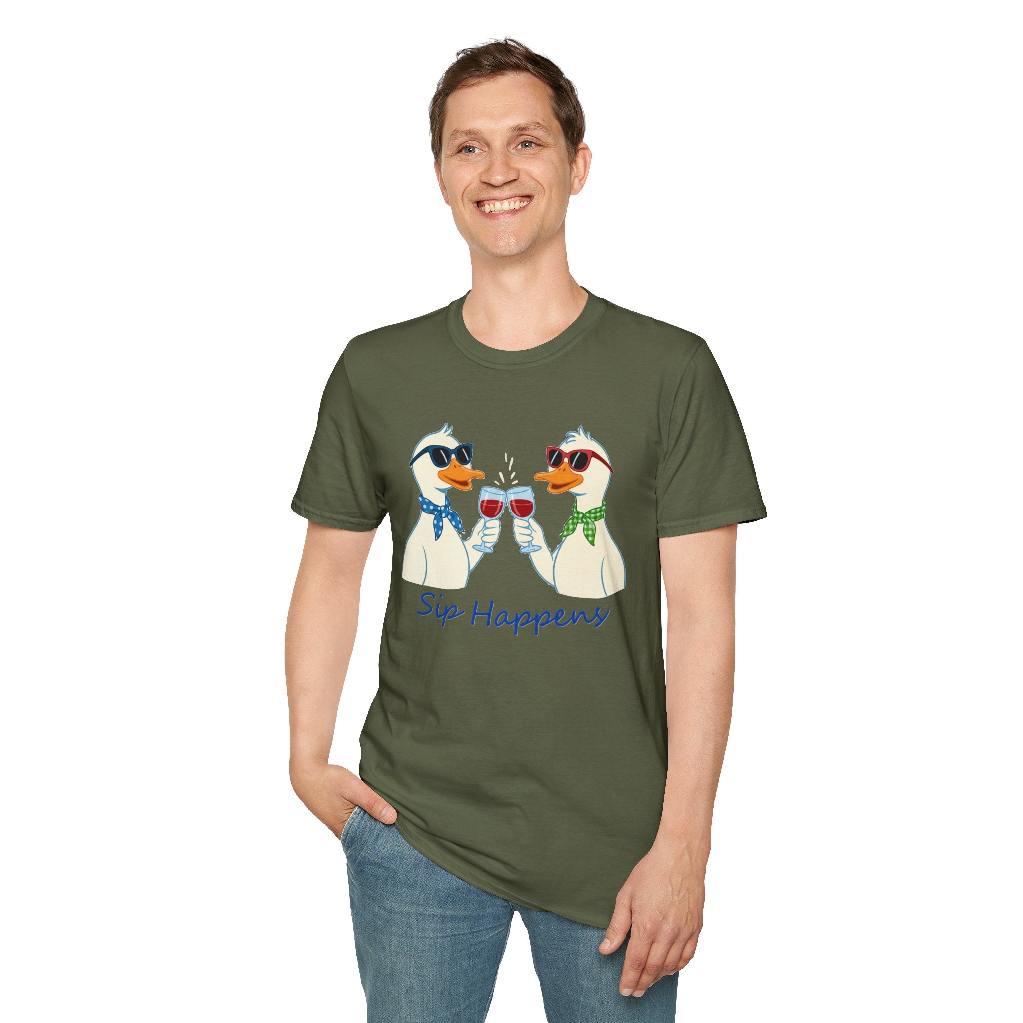 Funny Duck Shirt "Sip Happens" – Cute Drinking Ducks T-Shirt, Wine Lover Gift, Humor Graphic Tee, Casual Unisex Shirt