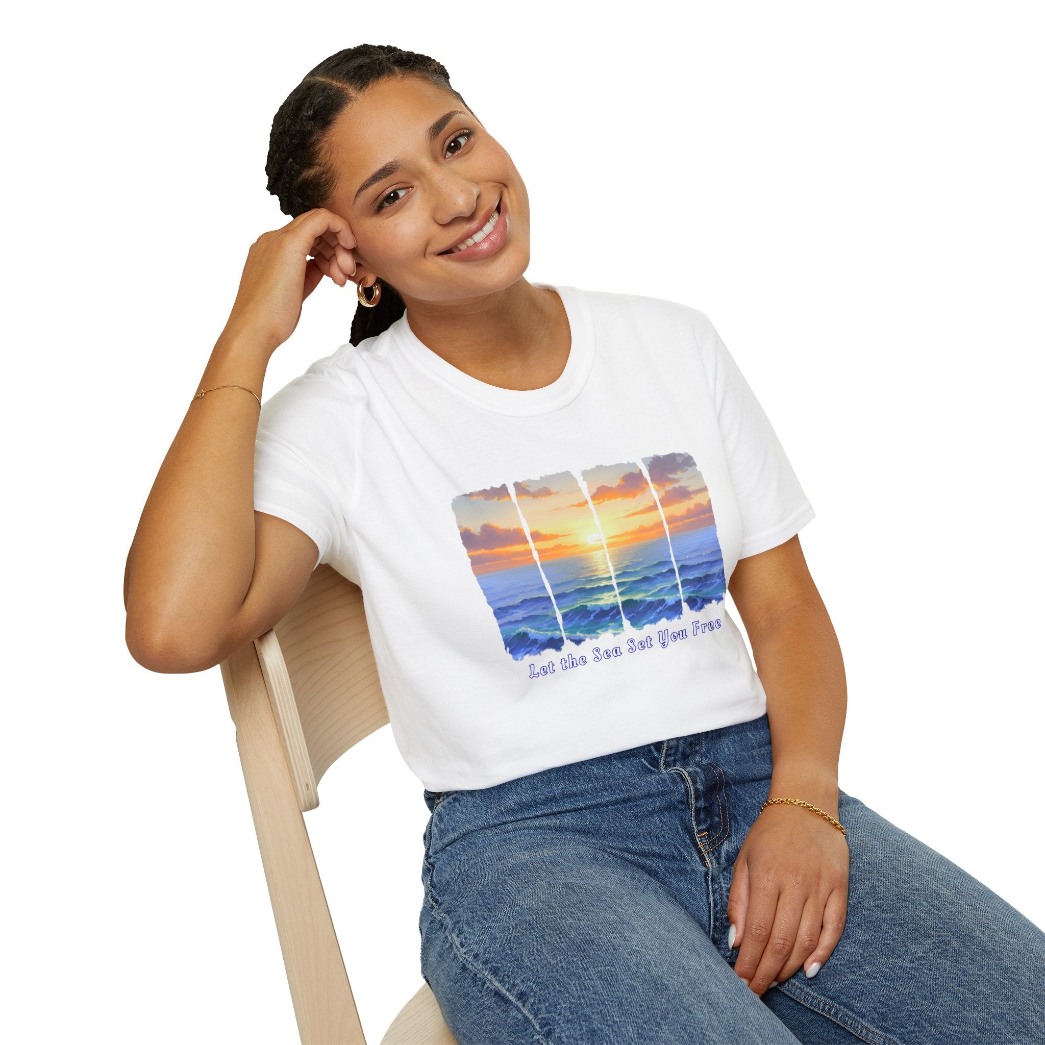 Sunset Ocean Shirt Let the Sea Set You Free Beach T Shirt Summer Vacation Tee Aesthetic Sea Wave Graphic Shirt