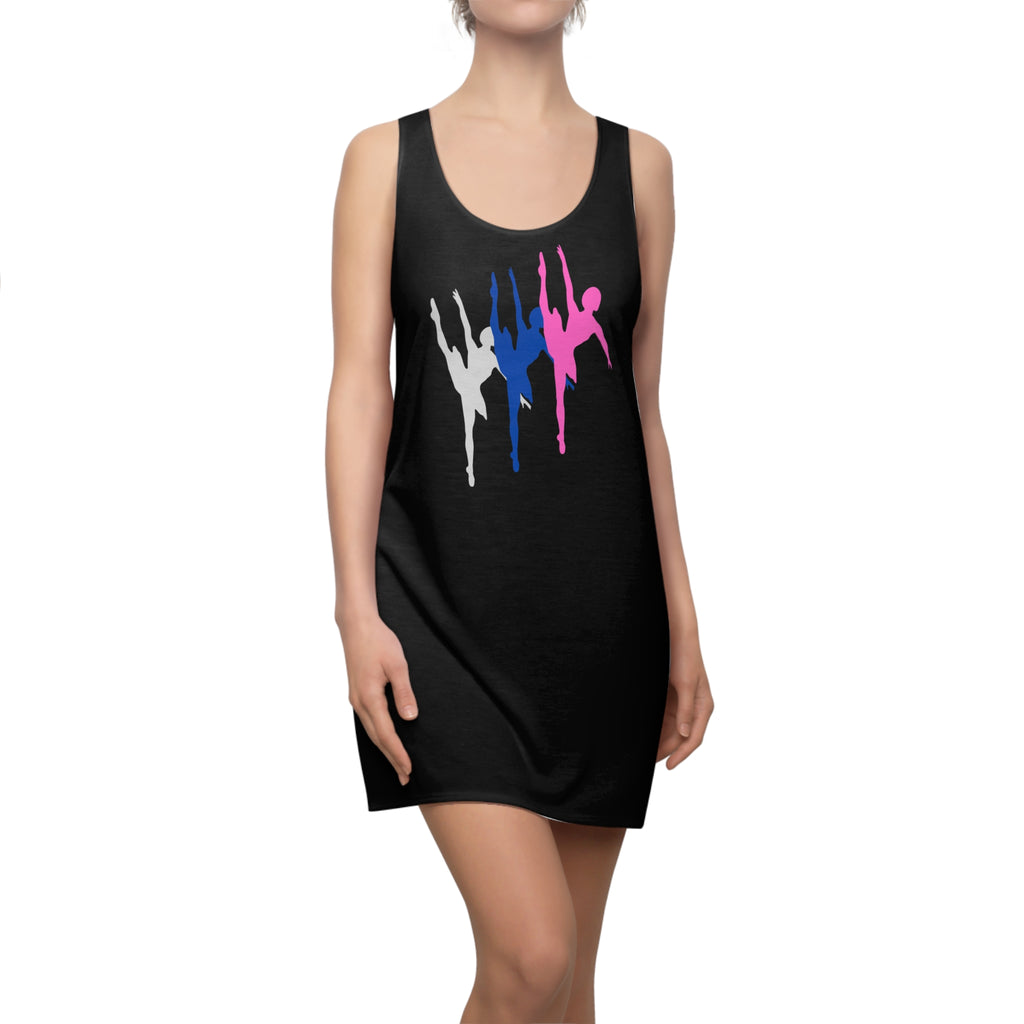 Sexy Racerback Mini Dress – Cute Dancer Print | Summer Bodycon Dress for Women (Pink, Blue, Black)
