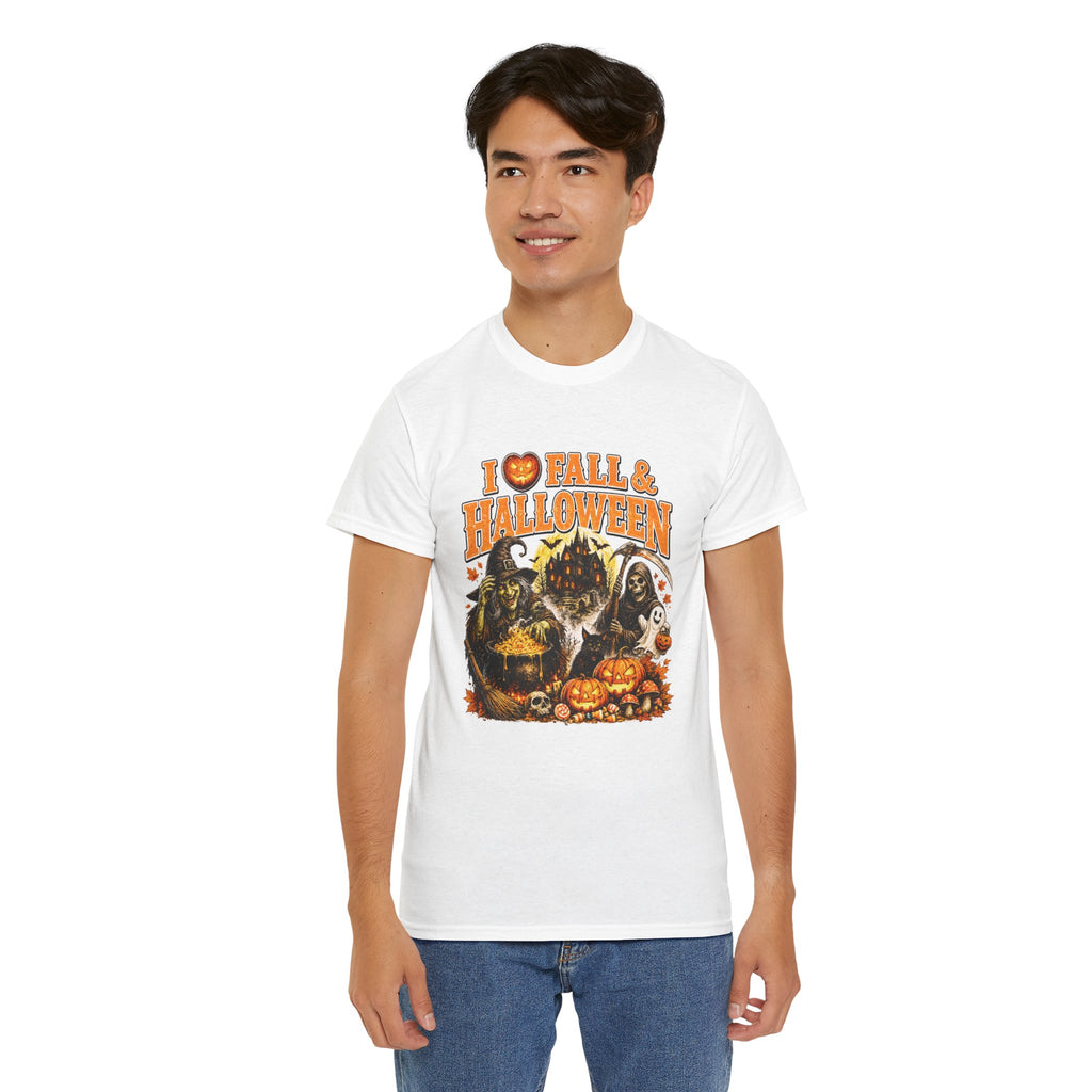 I Love Fall & Halloween T-Shirt | Vintage Halloween Shirt | Spooky Pumpkin Witch Tee | Cute Fall Graphic Tee | Autumn Lover Gift