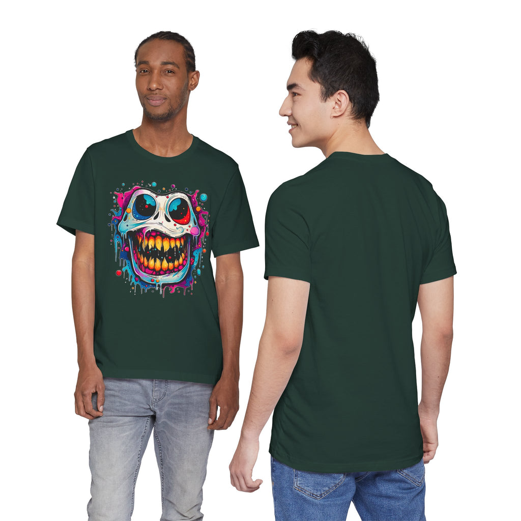 Unisex Skull Smile Tee -Vibrant Neon Drip Horror Graphic T Shirt