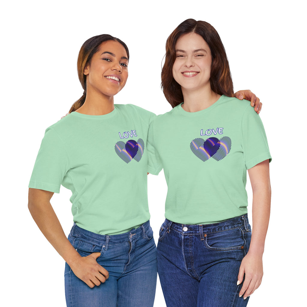 Love Heart Graphic Tee — Retro Purple Striped Hearts