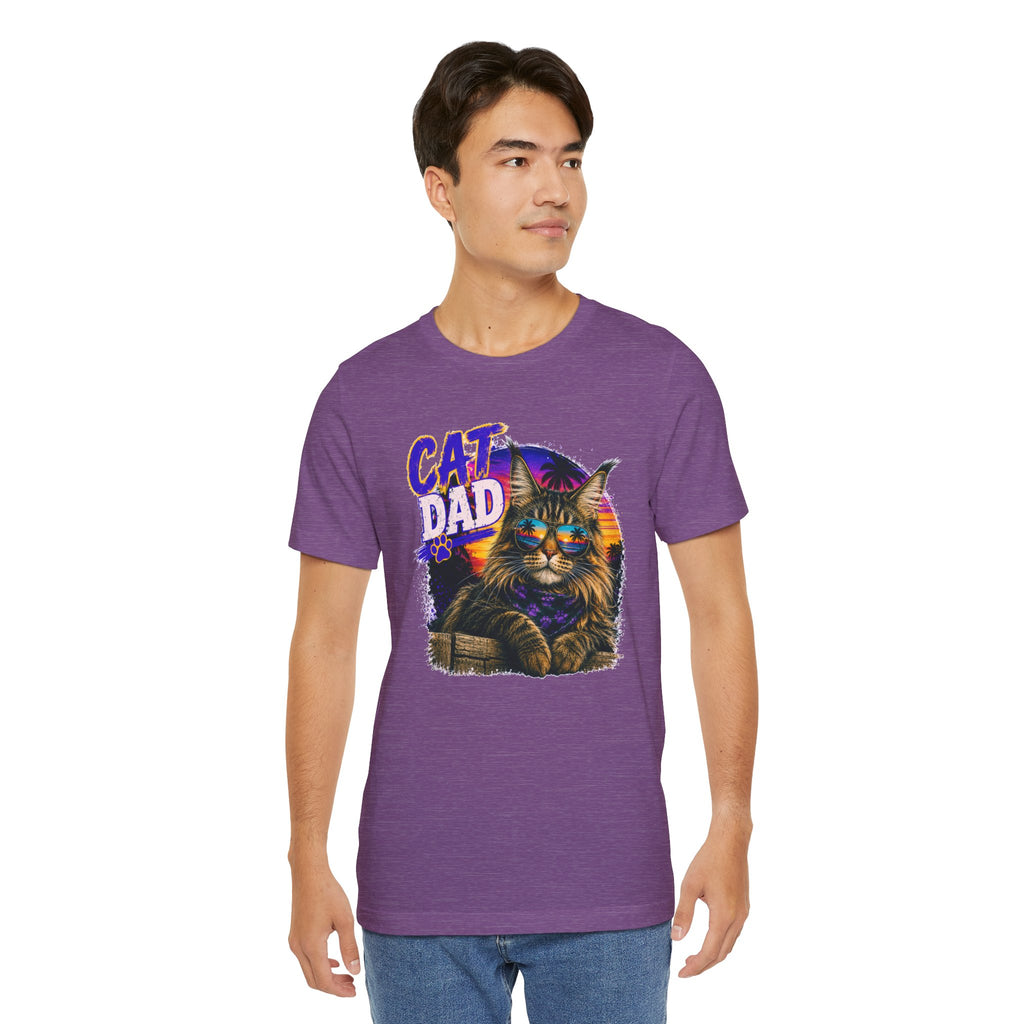 Cat Dad Maine Coon T-Shirt | Retro Sunset Cat Lover Shirt | Funny Cat Dad Gift | Vintage Graphic Tee for Men