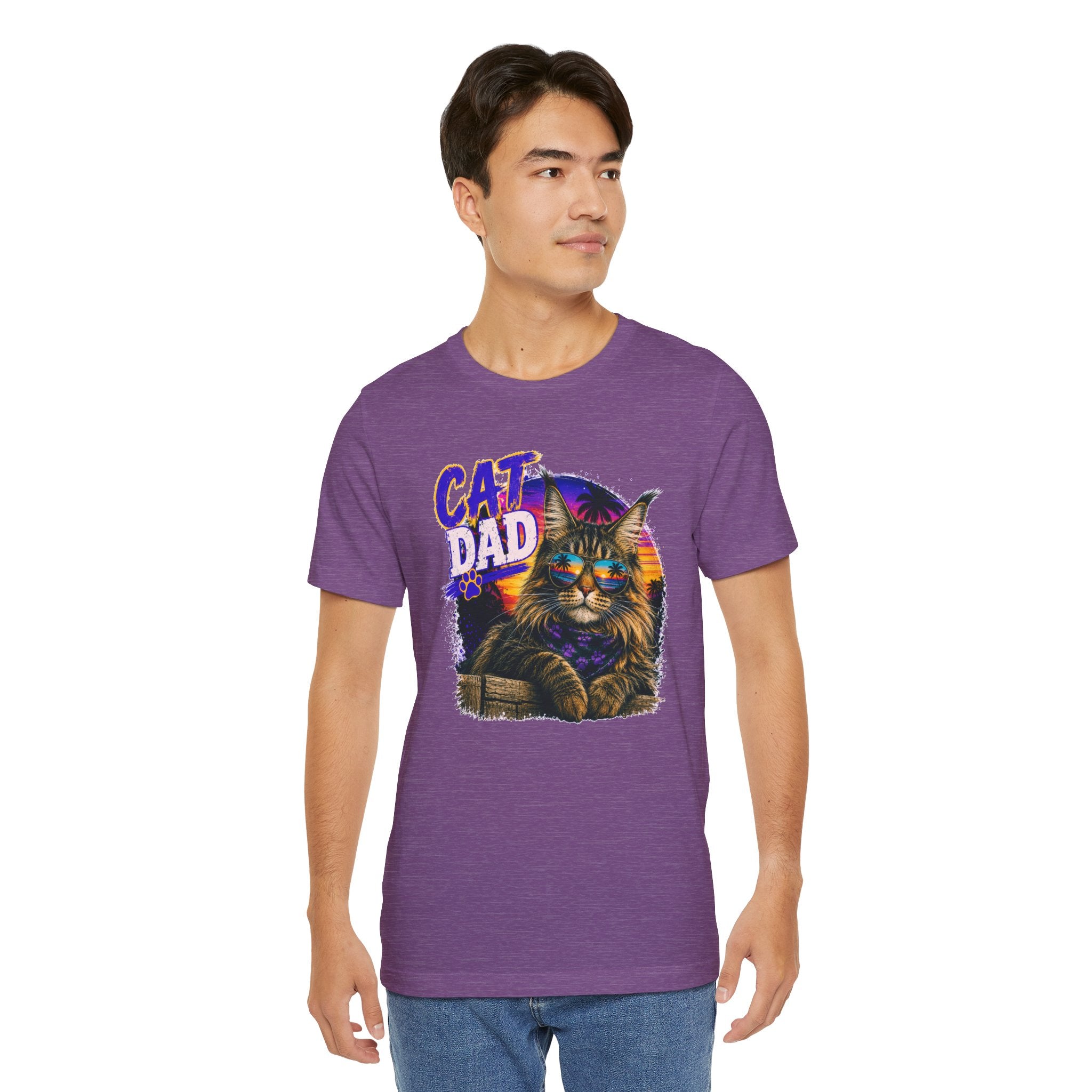 Cat Dad Maine Coon T-Shirt | Retro Sunset Cat Lover Shirt | Funny Cat Dad Gift | Vintage Graphic Tee for Men