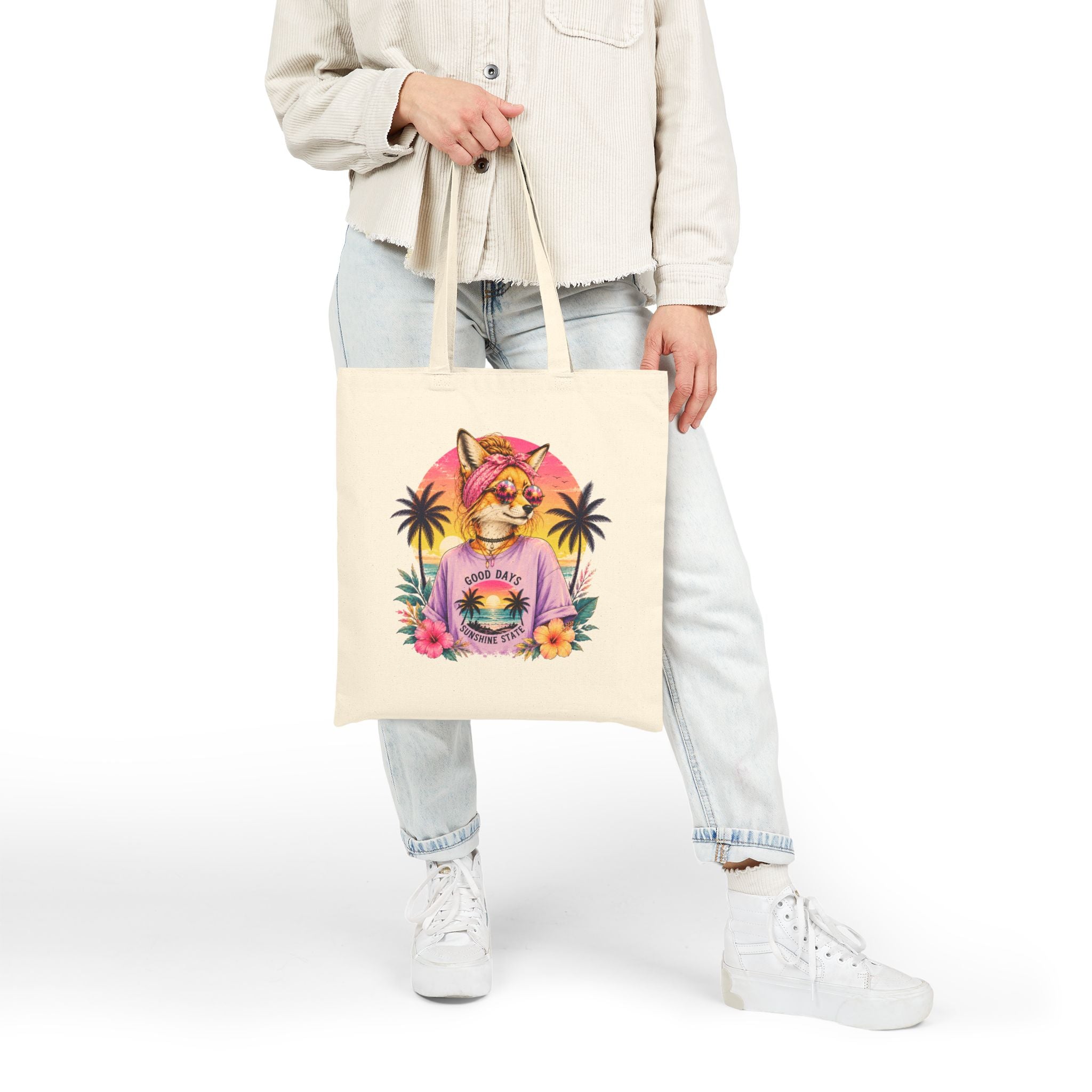 Tote Bag — Retro Tropical Corgi 'Good Days' Canvas Tote