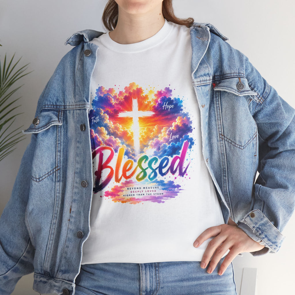 Blessed Christian T-Shirt, Colorful Cross Shirt, Faith Graphic Tee, Jesus Lover Gift, Religious Unisex Shirt