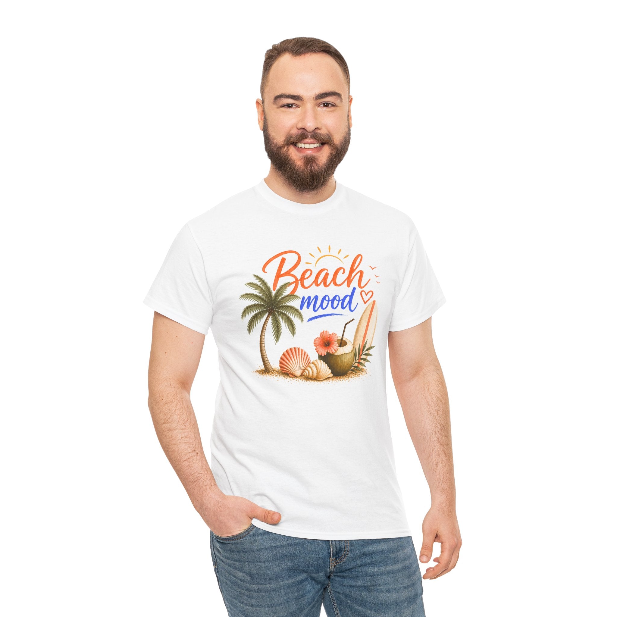 Beach Mood T-Shirt - Tropical Palm, Seashell Graphic Tee