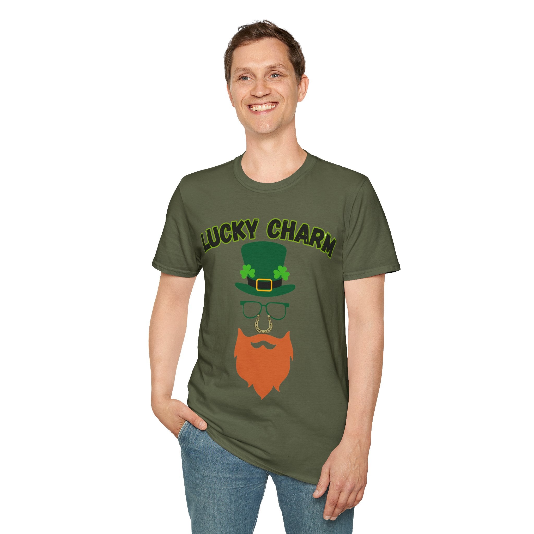 Lucky Charm St. Patrick’s Day T-Shirt — Leprechaun Hat & Beard Graphic