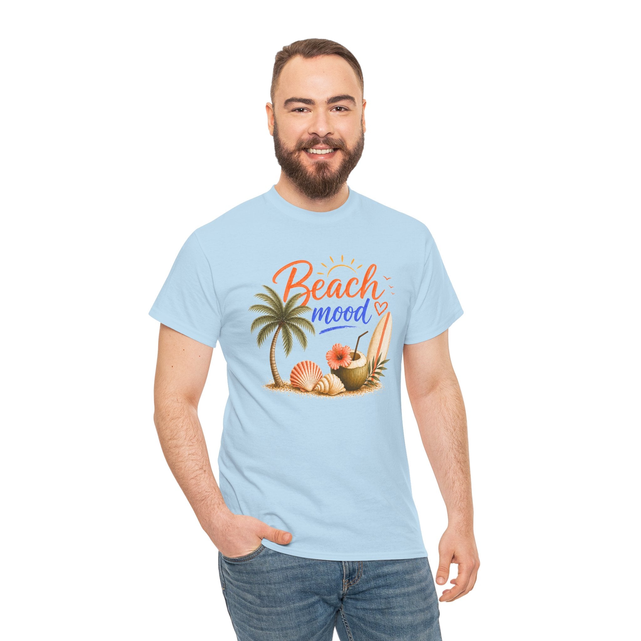 Beach Mood T-Shirt - Tropical Palm, Seashell Graphic Tee