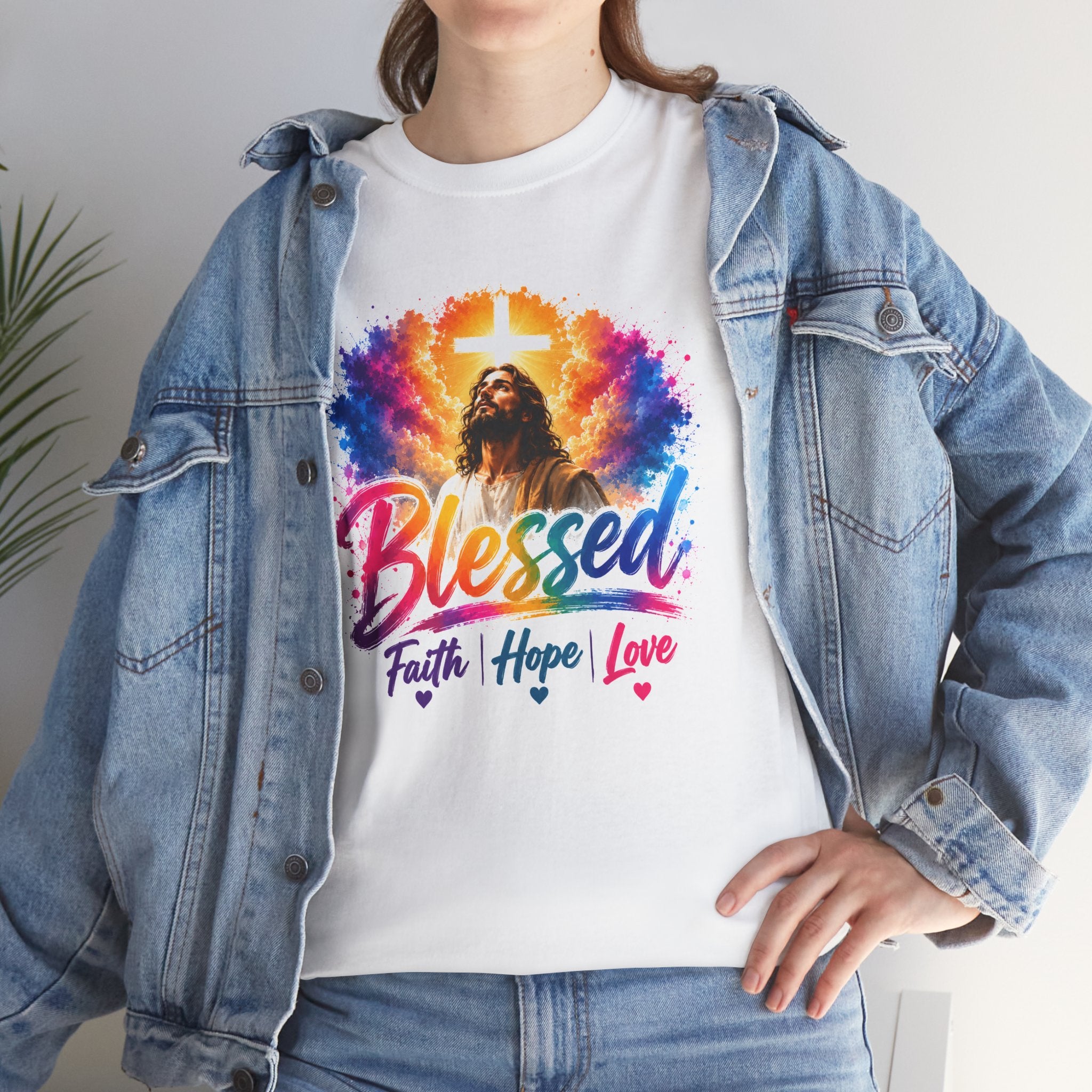 Blessed Faith Hope Love Shirt, Jesus Cross Christian Tee, Religious Gift, Colorful Faith Unisex T-Shirt