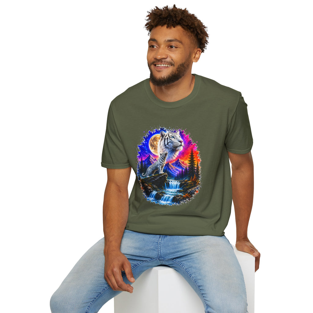 White Tiger Moon T-Shirt | Colorful Wildlife Graphic Tee | Big Cat Lover Gift | Nature Shirt