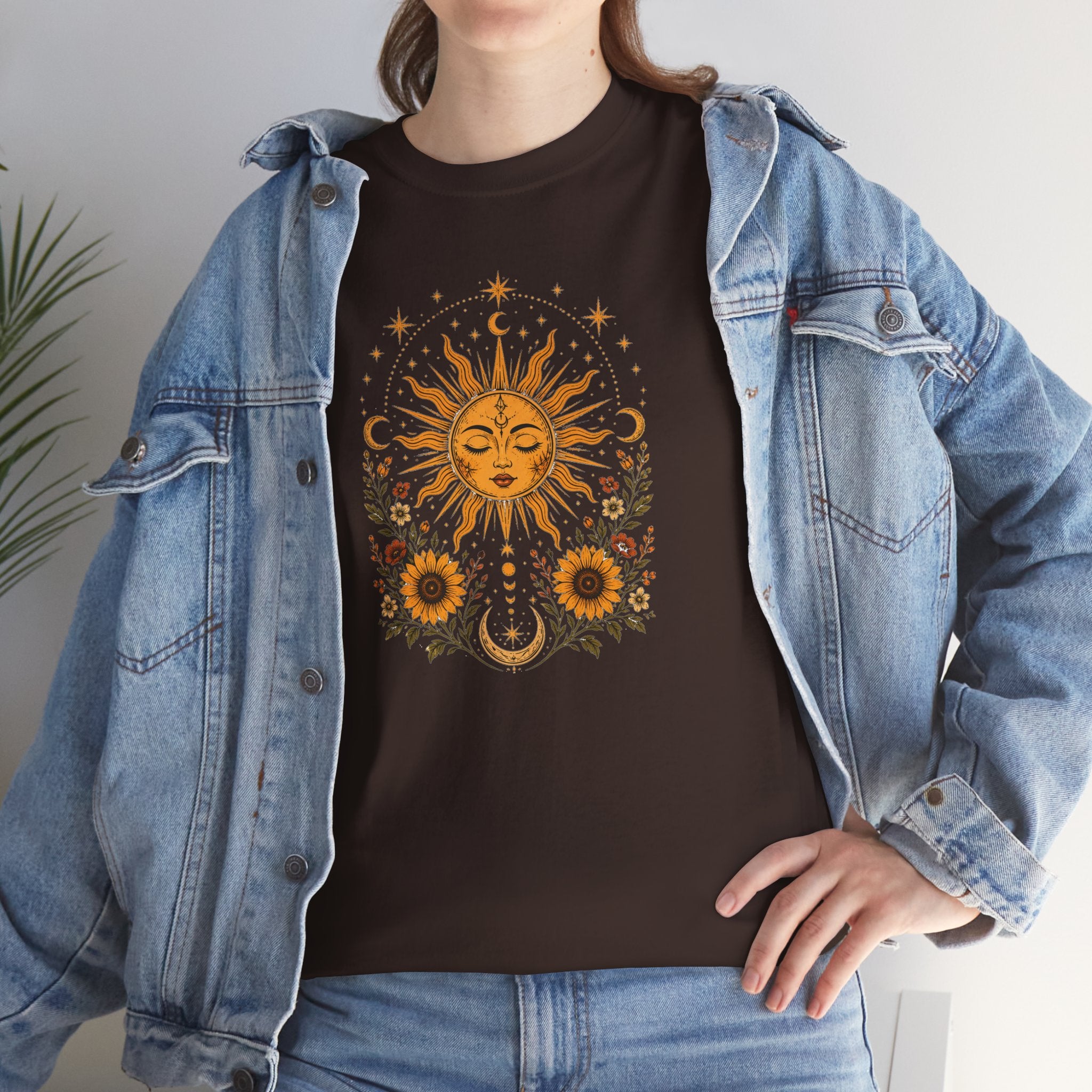 Sun & Sunflower Graphic T-Shirt, Boho Celestial Tee, Vintage Sun Shirt, Spiritual Aesthetic Top, Gift for Her