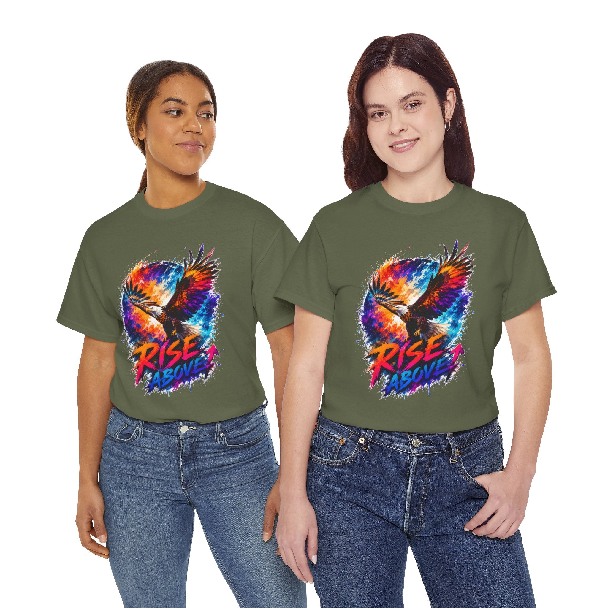 Rise Above Eagle Graphic T-Shirt | Motivational Unisex Tee | Colorful Freedom Bird Shirt