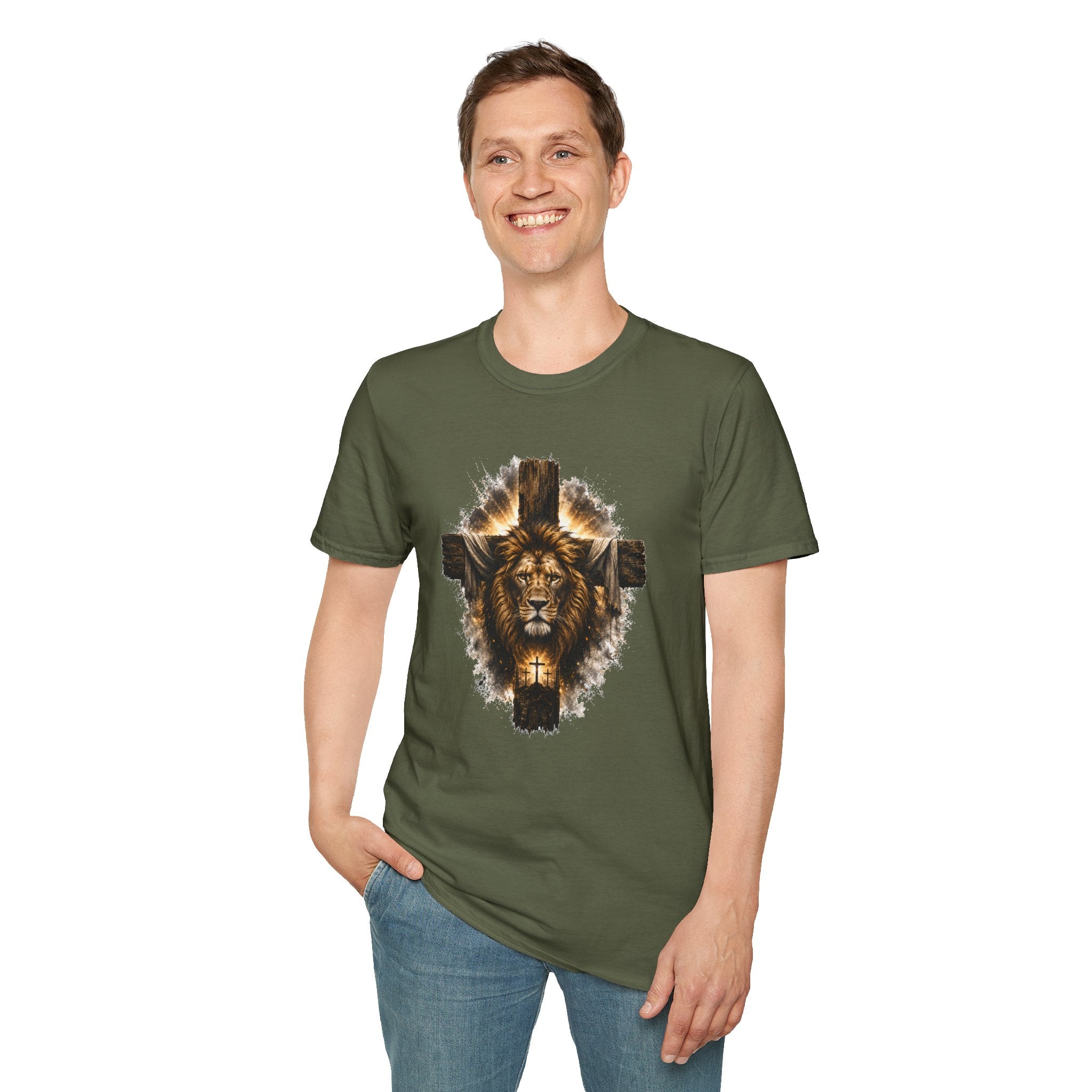 Lion Cross T-Shirt, Christian Faith Shirt, Lion of Judah Graphic Tee, Religious Gift