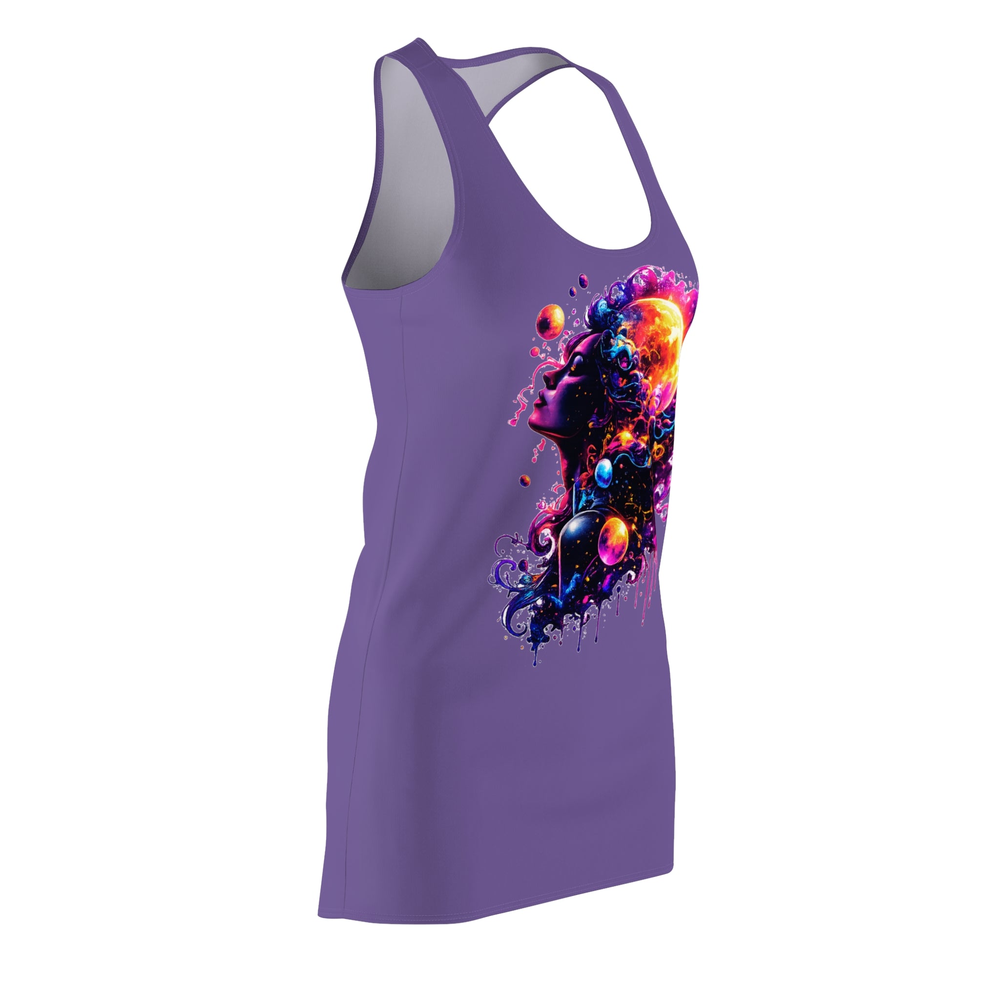 Galaxy Muse Racerback Dress — Vibrant Cosmic Art Women's Dress