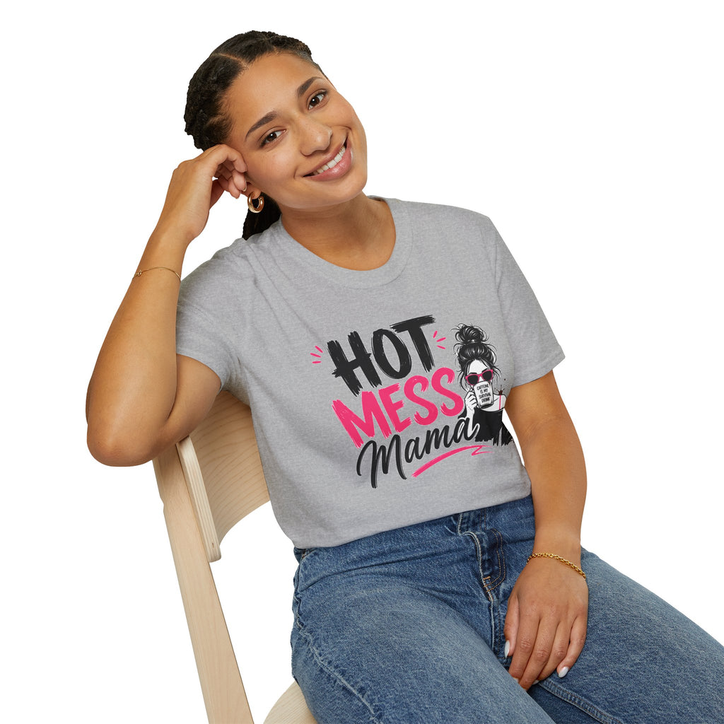 Hot Mess Mama Coffee Lover Shirt, Funny Mom Life Graphic Tee, Caffeine Humor T-Shirt for Moms