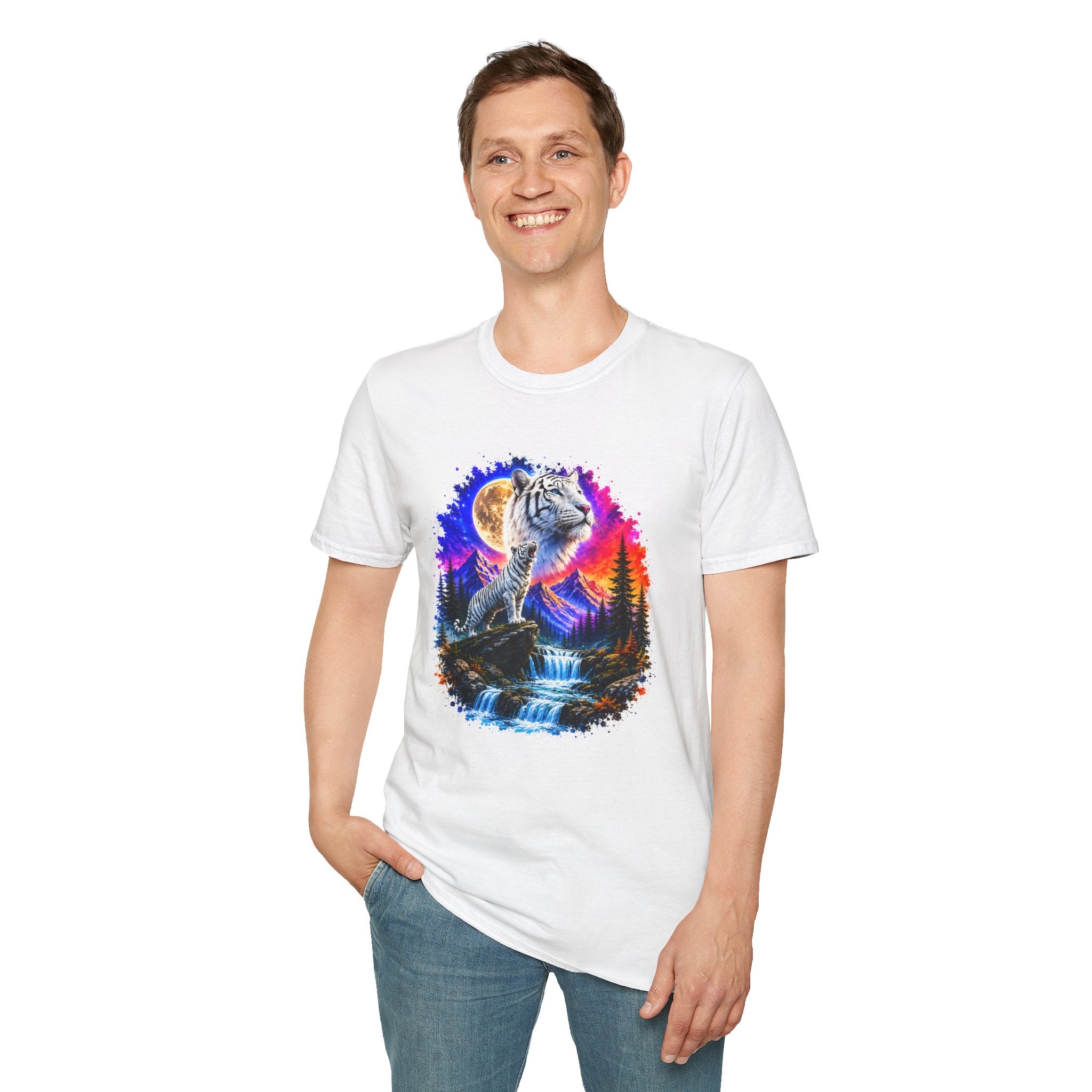 White Tiger Moon T-Shirt | Colorful Wildlife Graphic Tee | Big Cat Lover Gift | Nature Shirt