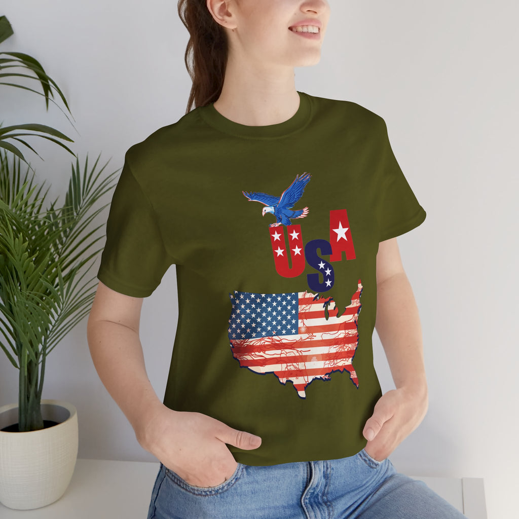 USA Flag Map T-Shirt, Patriotic Eagle Shirt, 4th of July Shirt, American Flag Tee, Independence Day Gift