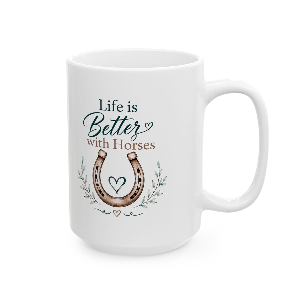Ceramic Mug - 'Live a Beautiful Life' Floral Horse Coffee Cup (11oz, 15oz)