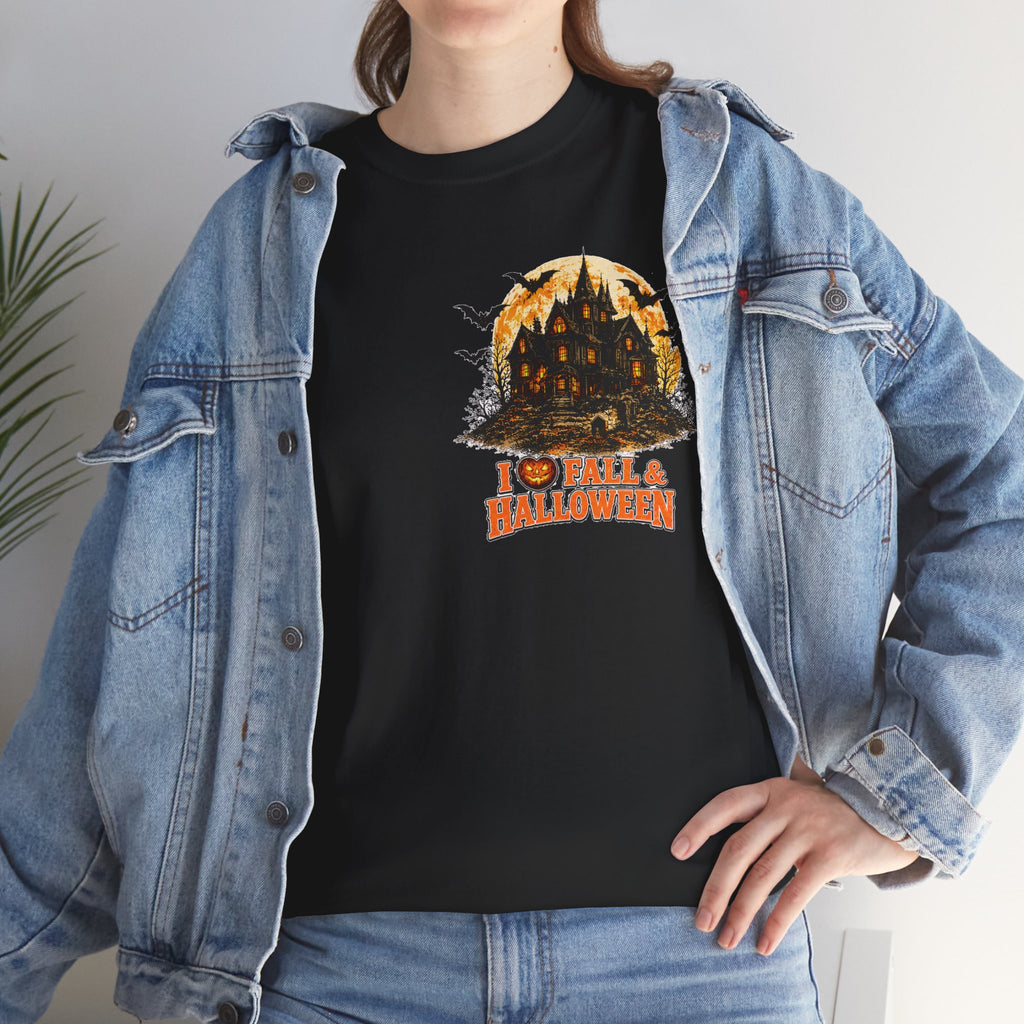 Halloween Fall Graphic Tee — "I  Fall & Halloween" Vintage Pumpkin & Spooky Characters Shirt