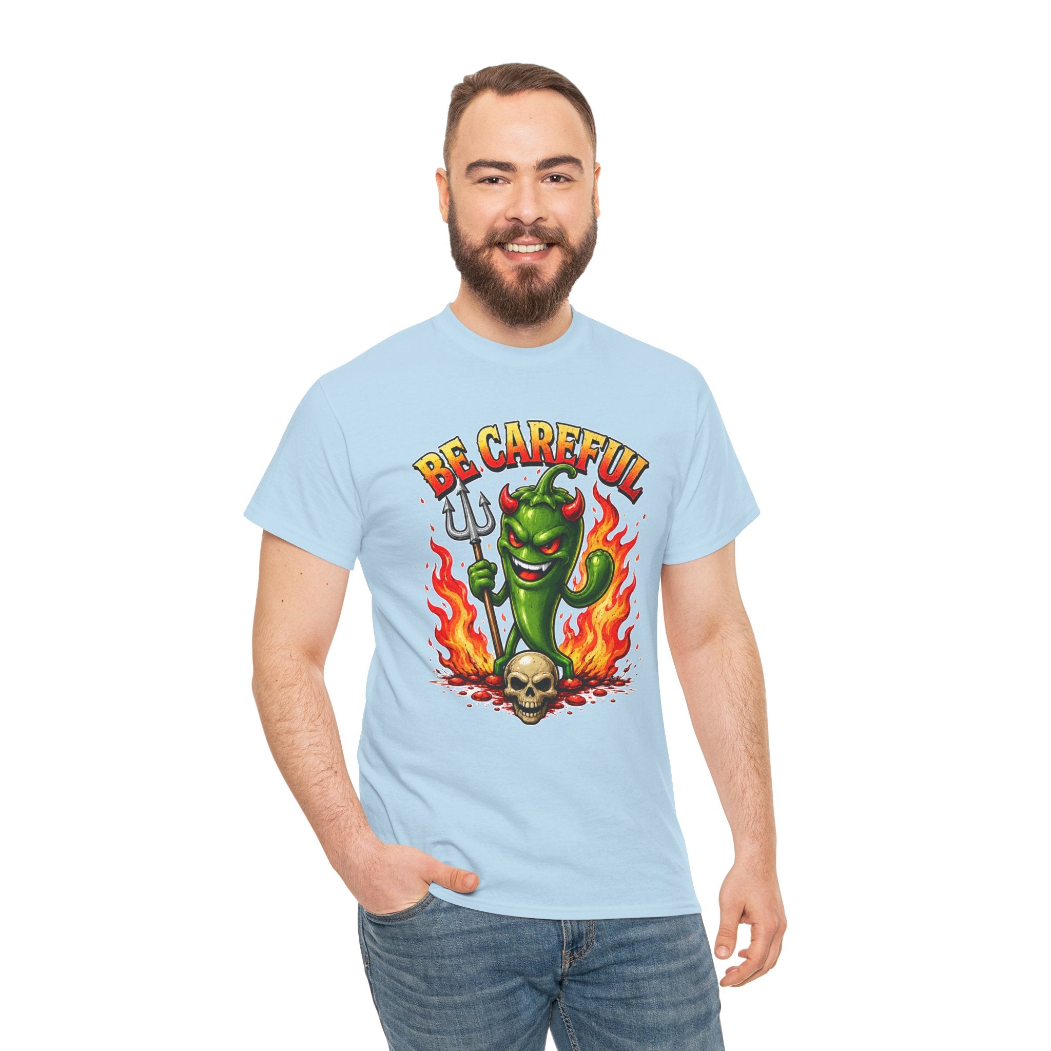 Be Careful Devil Pepper Shirt, Funny Spicy Pepper T-Shirt, Hot Chili Graphic Tee, Retro Tattoo Style Unisex Gift