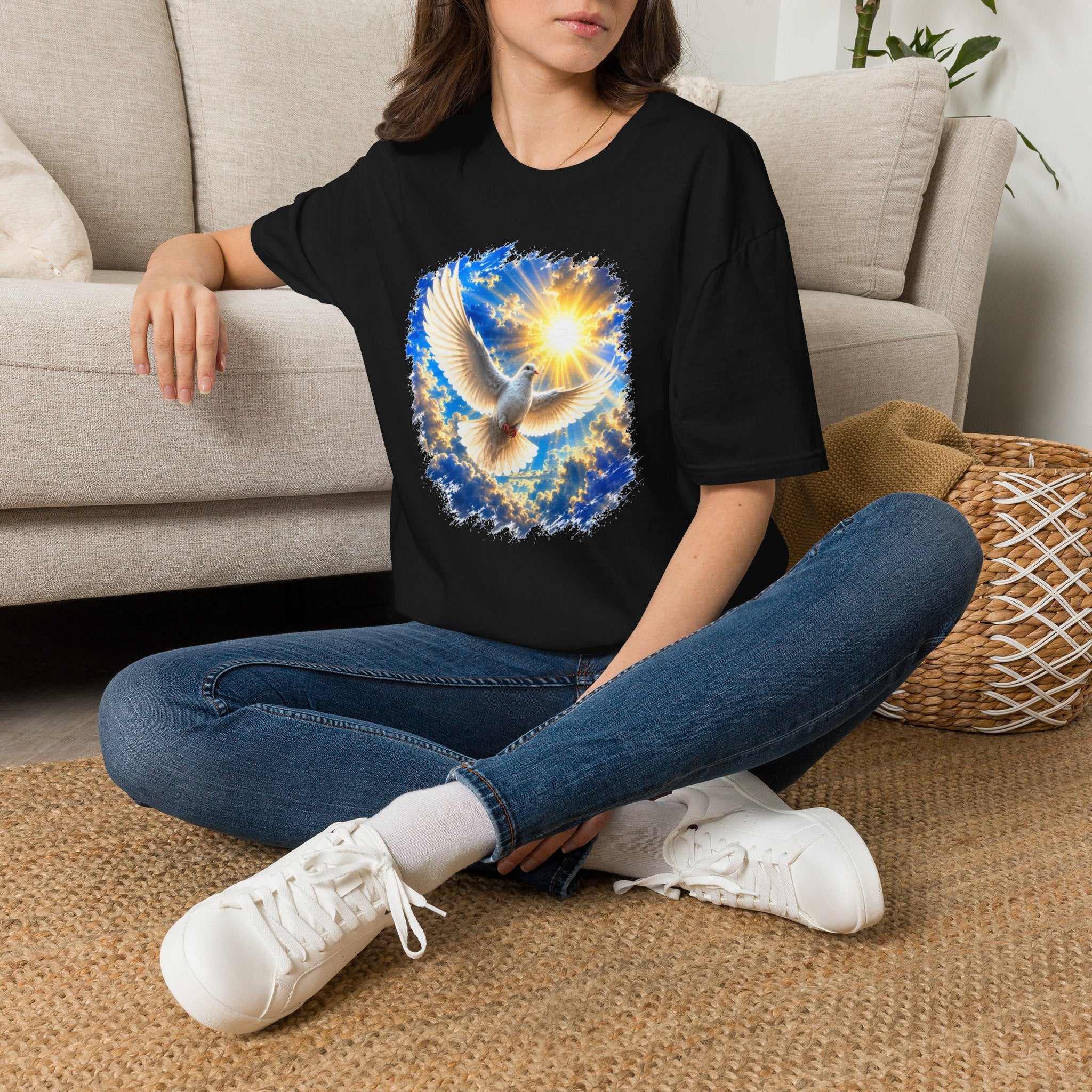 Dove of Light T-Shirt | White Dove Graphic Tee | Peace & Hope Shirt | Inspirational Bird Tee | Christian Gift | Unisex Graphic T-Shirt