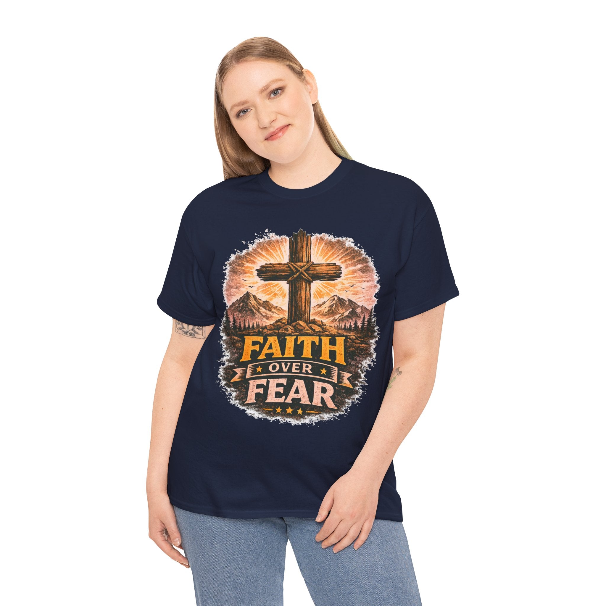 Faith Over Fear T-Shirt | Christian Cross Shirt | Religious Graphic Tee | Bible Verse Gift | Men's Faith Shirt