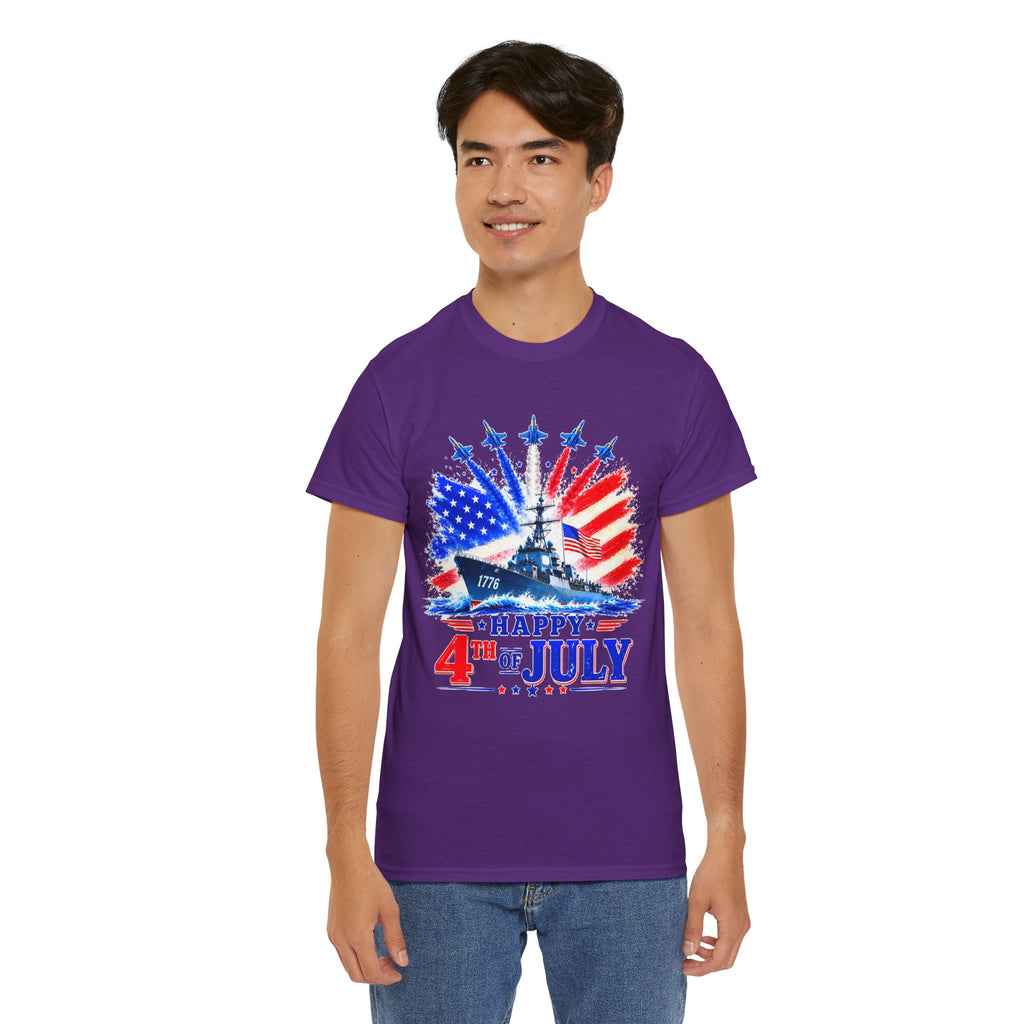 Happy 4th of July Shirt, Patriotic USA Flag Tee, American Eagle & Navy Ship Shirt, Independence Day T-Shirt, Military Pride Gift