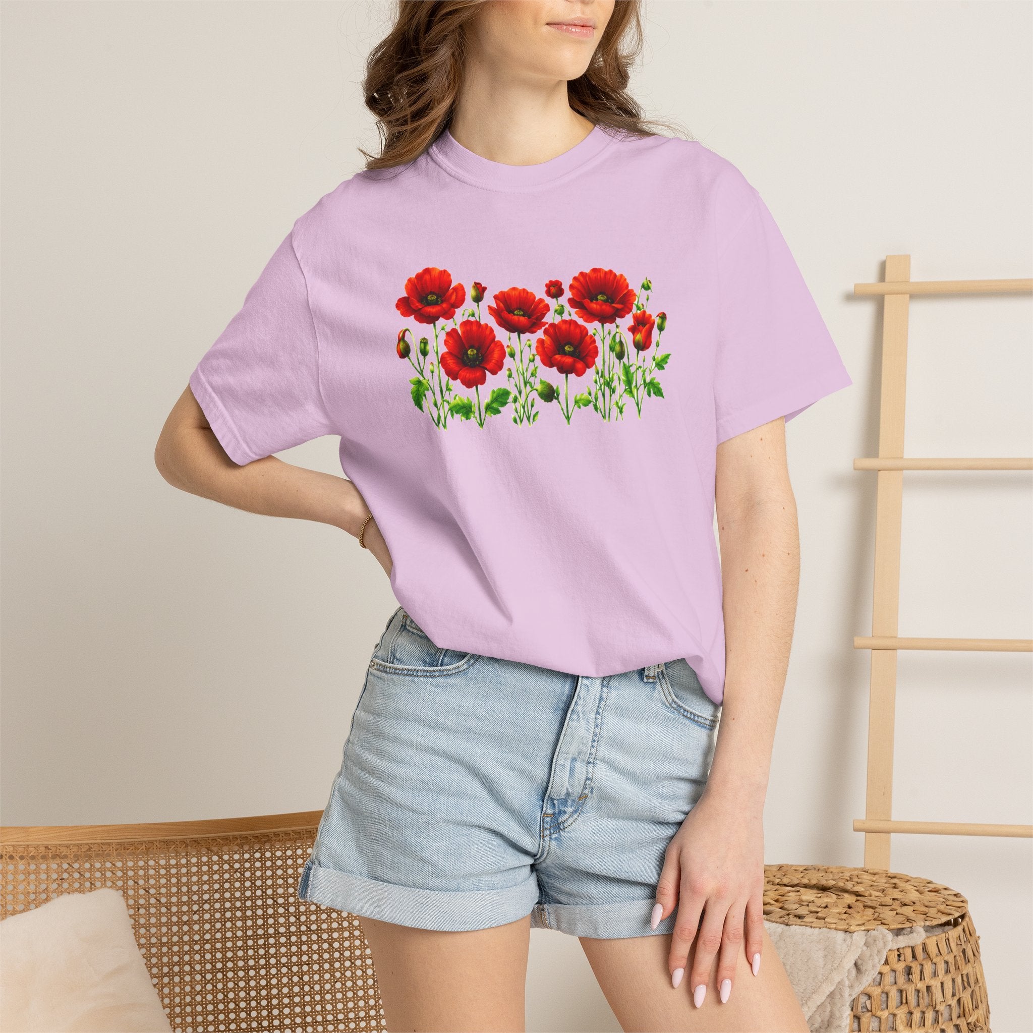 Red Poppy Shirt, Floral T-Shirt for Women, Wildflower Graphic Tee, Botanical Garden Shirt, Comfort Colors Tee