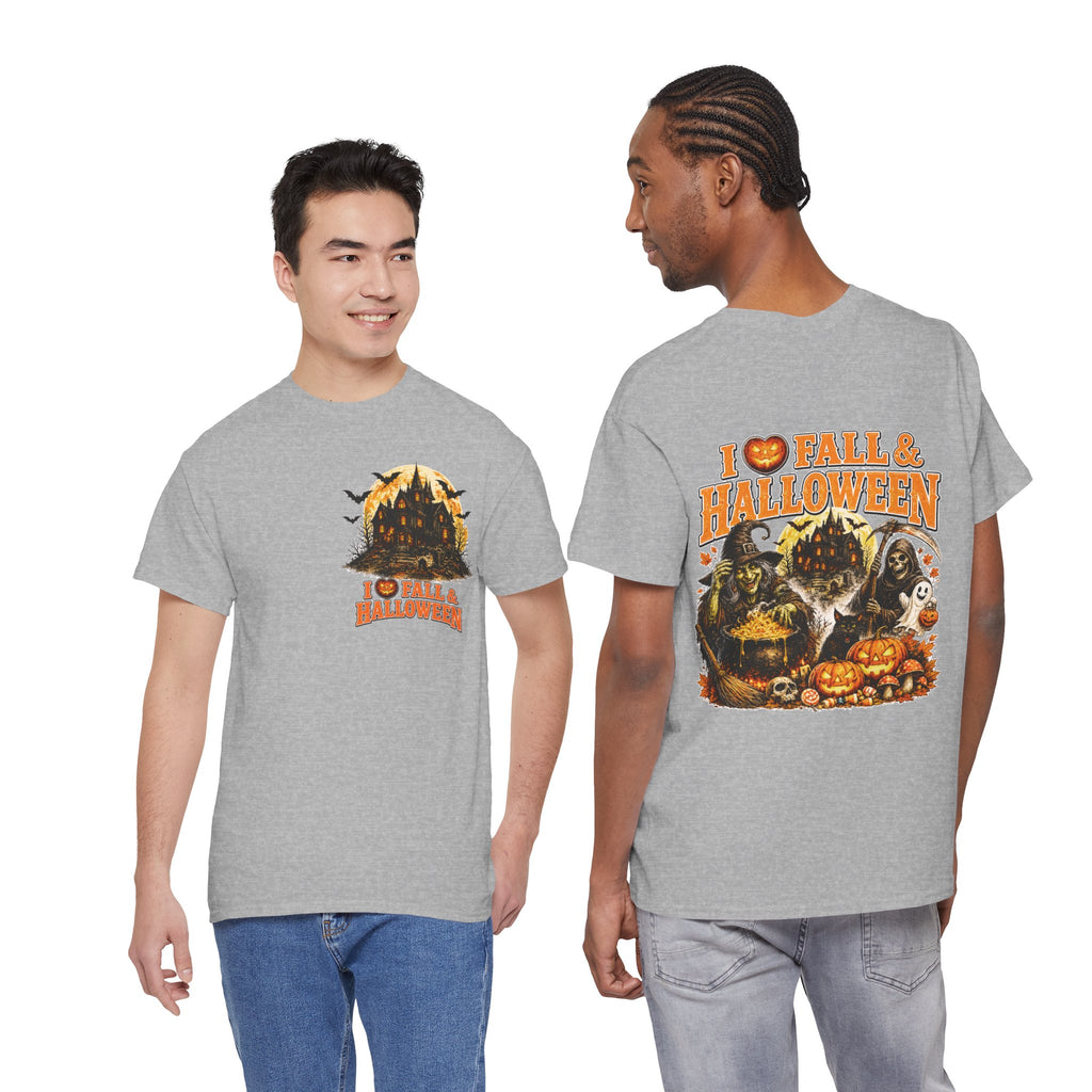 Halloween Fall Graphic Tee — "I  Fall & Halloween" Vintage Pumpkin & Spooky Characters Shirt