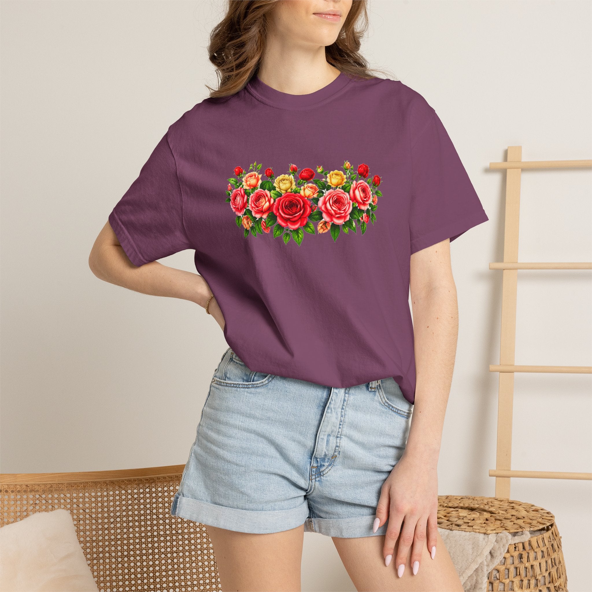 Colorful Floral T-Shirt for Women, Rose Flower Shirt, Botanical Graphic Tee, Cute Garden Shirt, Cottagecore Gift, Comfort Colors Tee