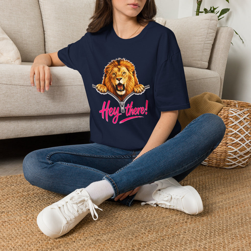 Lion Graphic Tee, Hey There Lion Shirt, Cute Roaring Lion T-Shirt, Funny Animal Graphic Tee, Unisex Casual Shirt