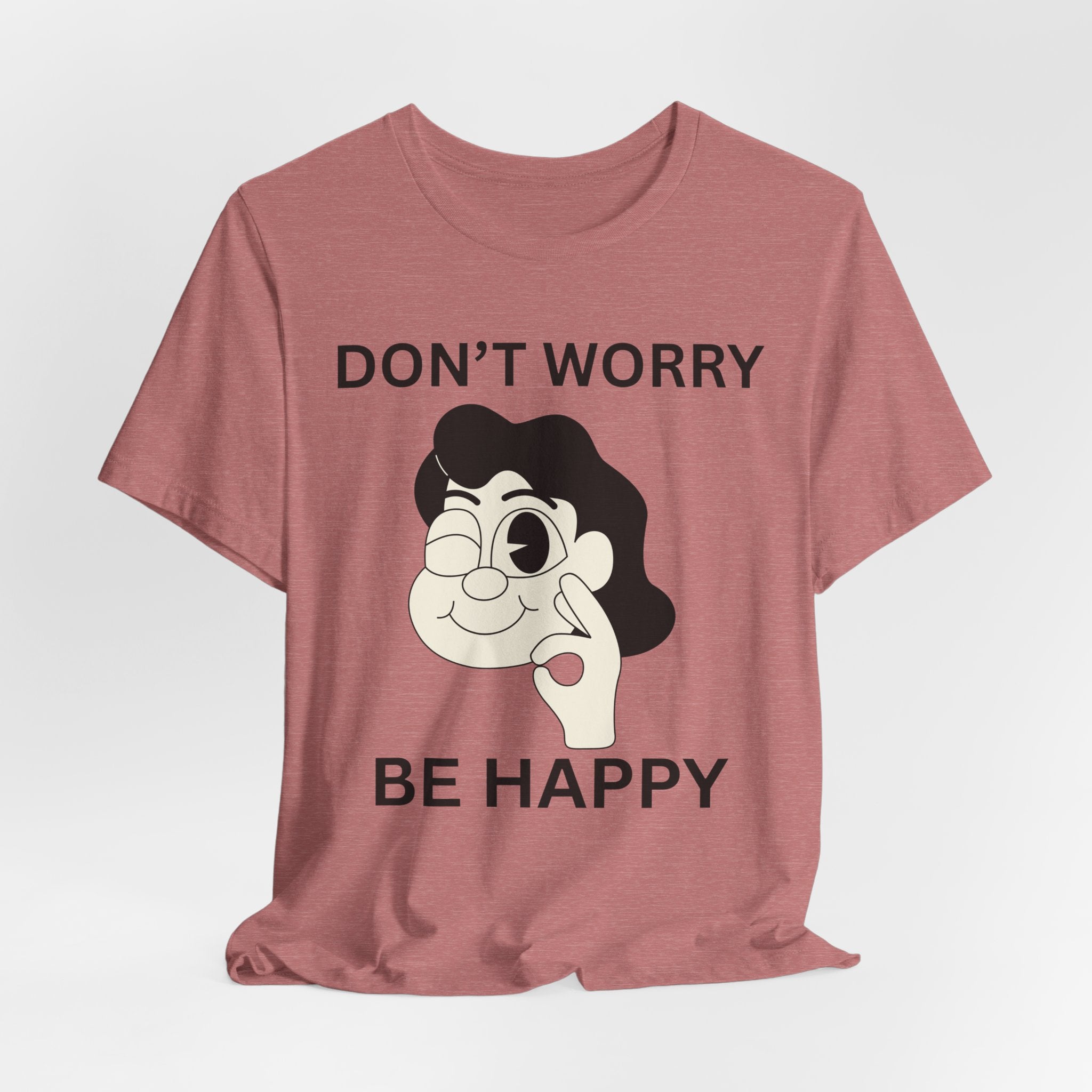Don’t Worry Be Happy Shirt, Cute Cartoon Graphic Tee, Positive Quote T-Shirt, Unisex Bella Canvas 3001