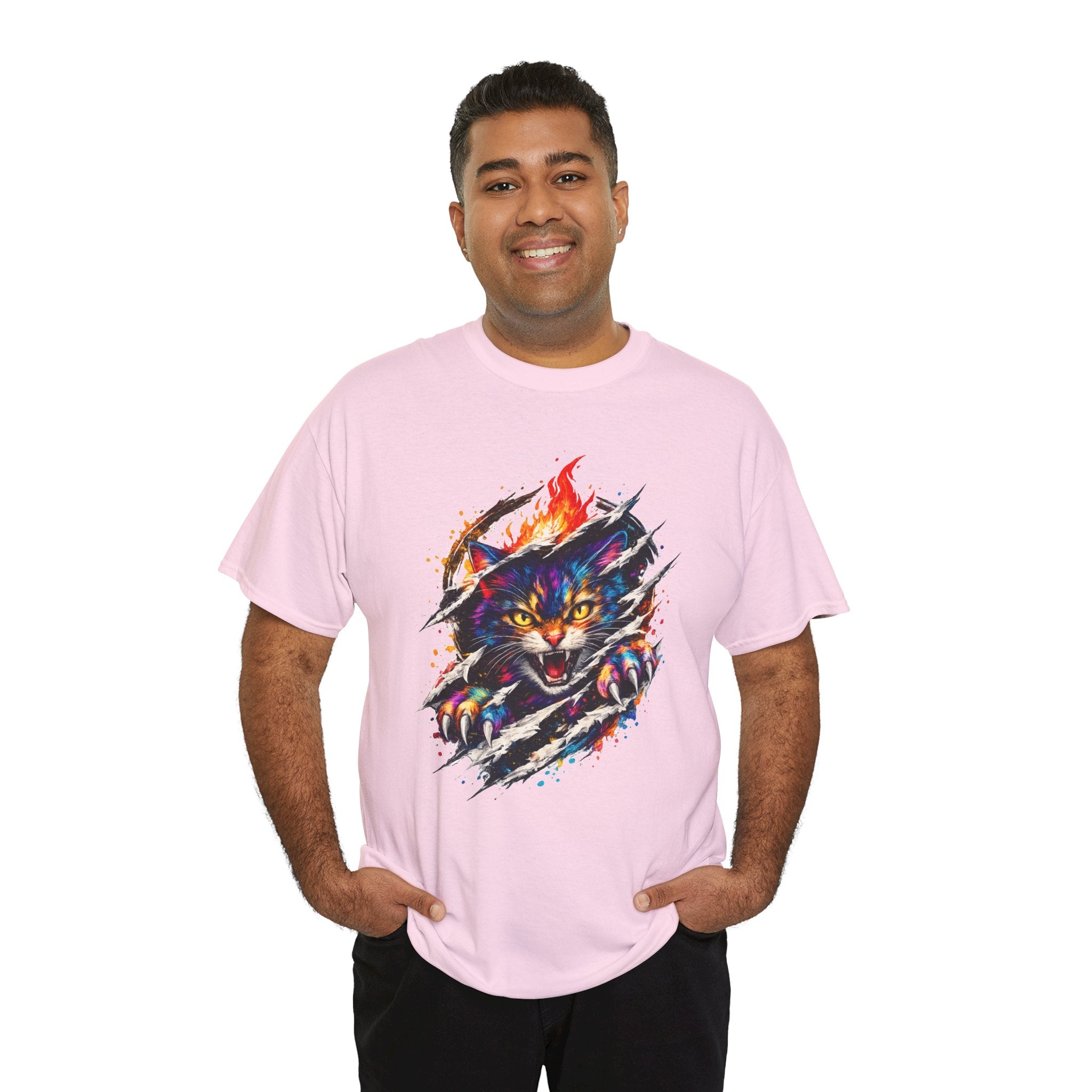Colorful Angry Cat Rip Through Graphic Tee | Neon Cat T-Shirt | Unisex Streetwear Shirt | Fierce Cat Art | Gift for Cat Lovers
