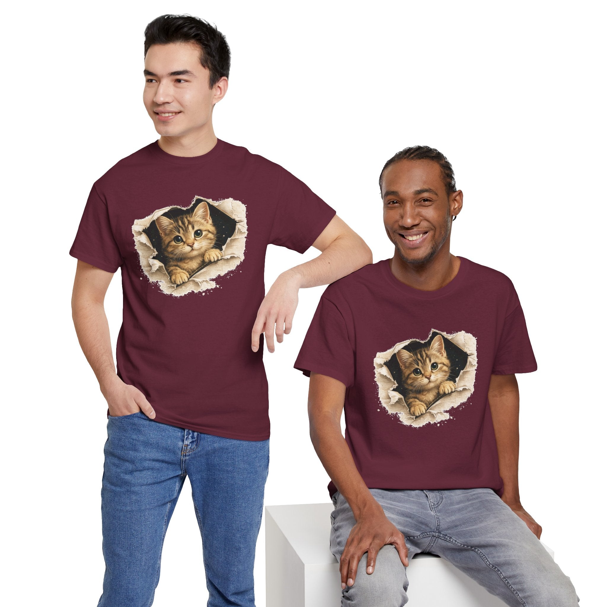 Cat Peeking Through Hole T-Shirt — Cute Kitten Graphic Tee